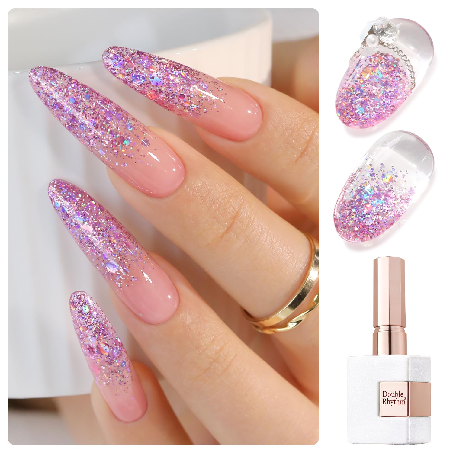 Double Rhythm 0.5Oz Glitter Gel Polish Shimmer Reflective Color for Nail Art Salon DIY Soak Off 15ml Nail Lamp Gel Polish at Home (Pink-B1161) : Beauty & Personal Care