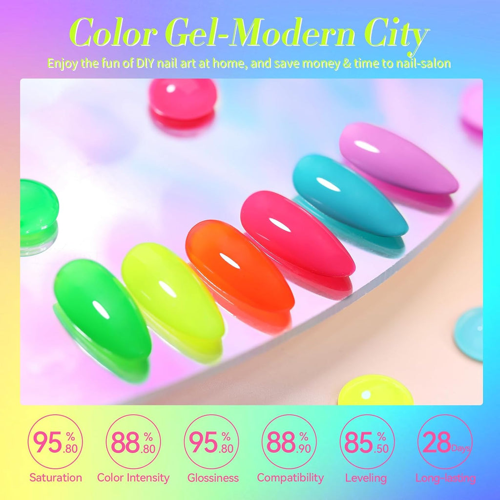 Born Pretty Gel Nail Polish Spring Summer Neon Fluorescent Orange Hot Pink Blue Yellow Green Purple Soak Off U V LED Gel Nail Polish Set Nails Art 7ml 6pcs : Beauty & Personal Care