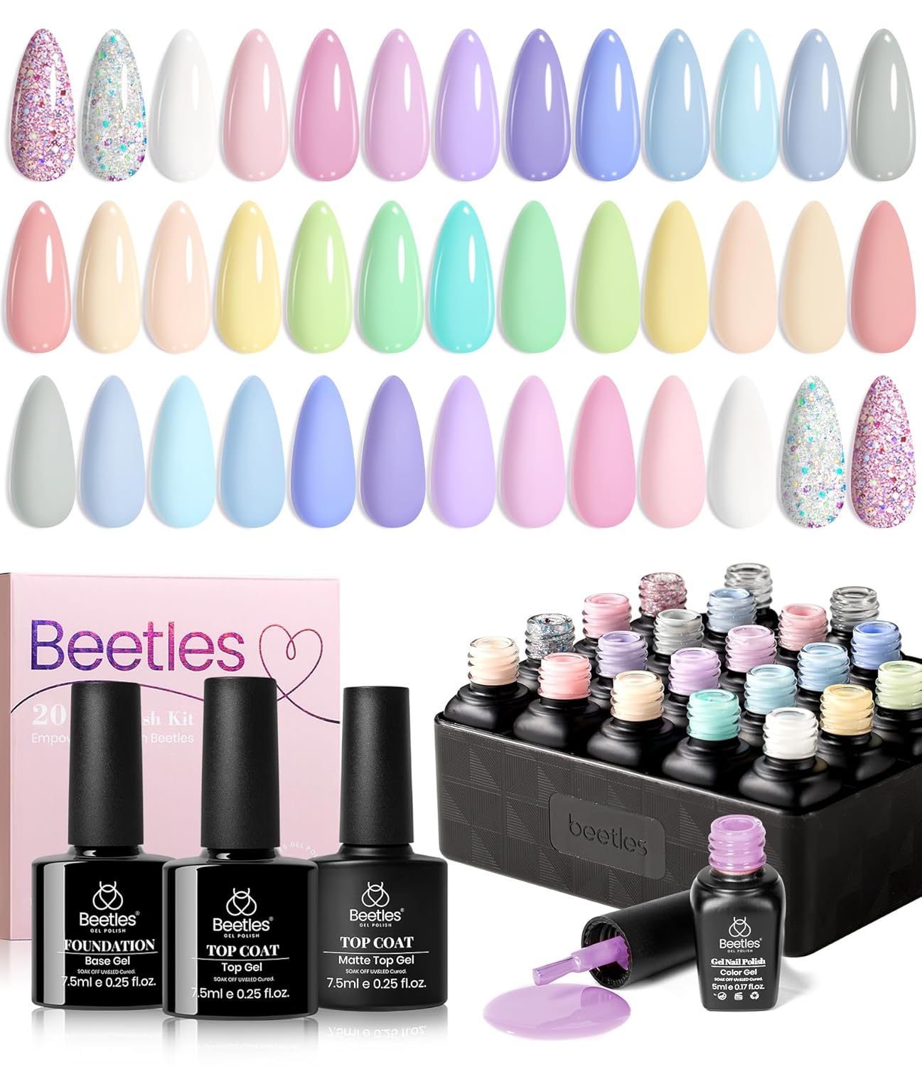 Beetles Summer Gel Polish Set - Rustic Sonata 25 Colors Yellow Orange Blue Pink Bright Gel Polish with Base Coat Glossy & Matte Top Coat DIY Salon Soak Off UV Led Nails 4th of July : Beauty & Personal Care