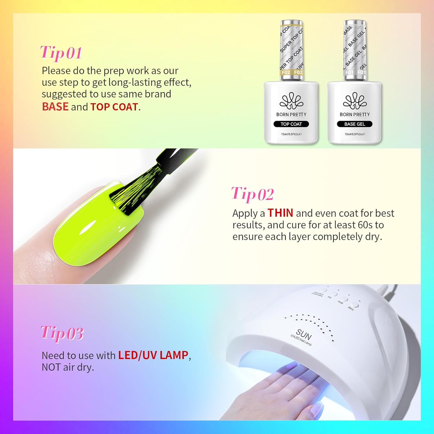 Born Pretty Gel Nail Polish Spring Summer Neon Fluorescent Orange Hot Pink Blue Yellow Green Purple Soak Off U V LED Gel Nail Polish Set Nails Art 7ml 6pcs : Beauty & Personal Care