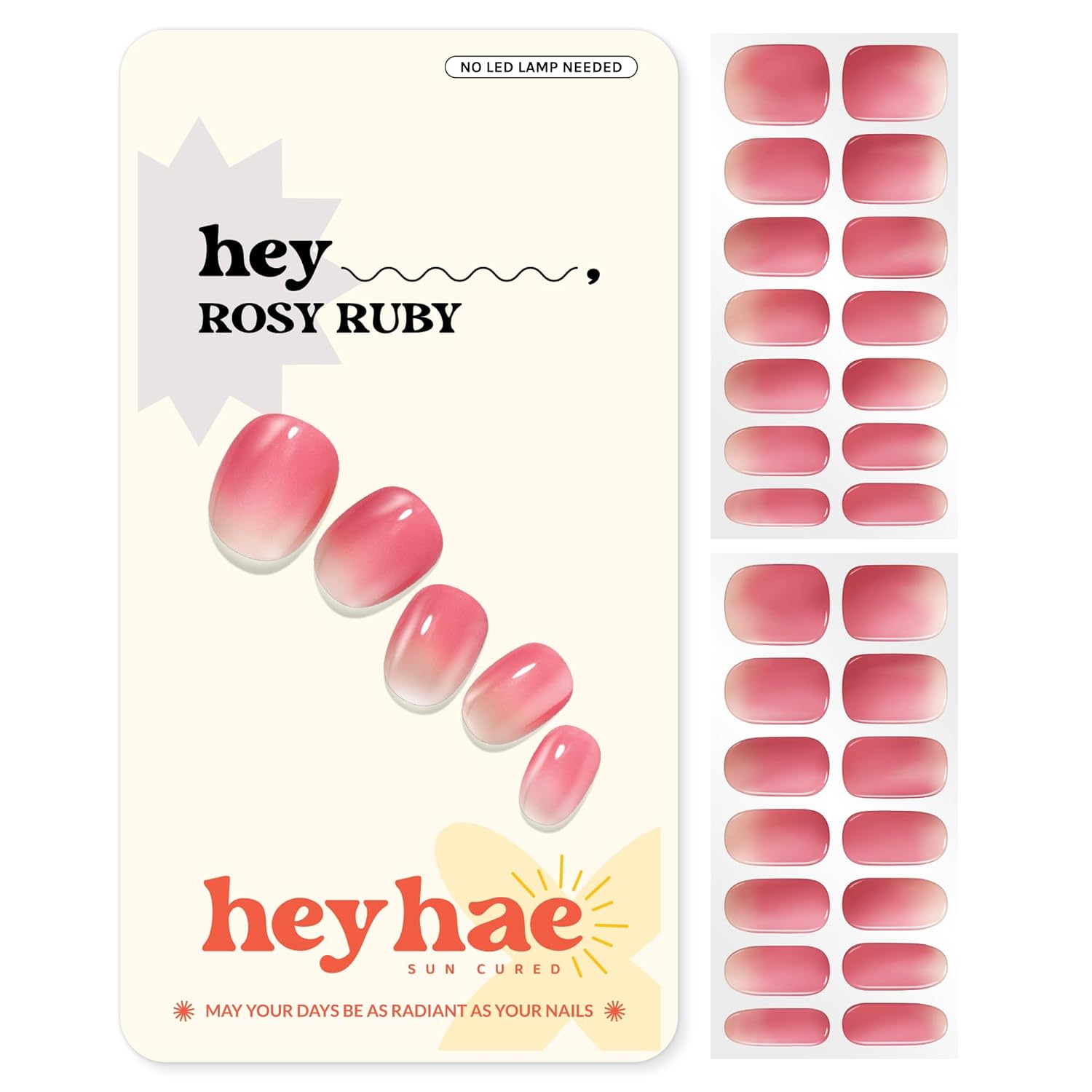 Heyhae Semi Cured Gel Nail Strips | No LED Lamp Needed | Solid. Pink. Spring | Easy Apply & Remove. Salon Quality | Includes 28 Strips. 1 Prep Pads. Nail File & Wooden stick - Hey. Strawberry Picking? : Beauty & Personal Care