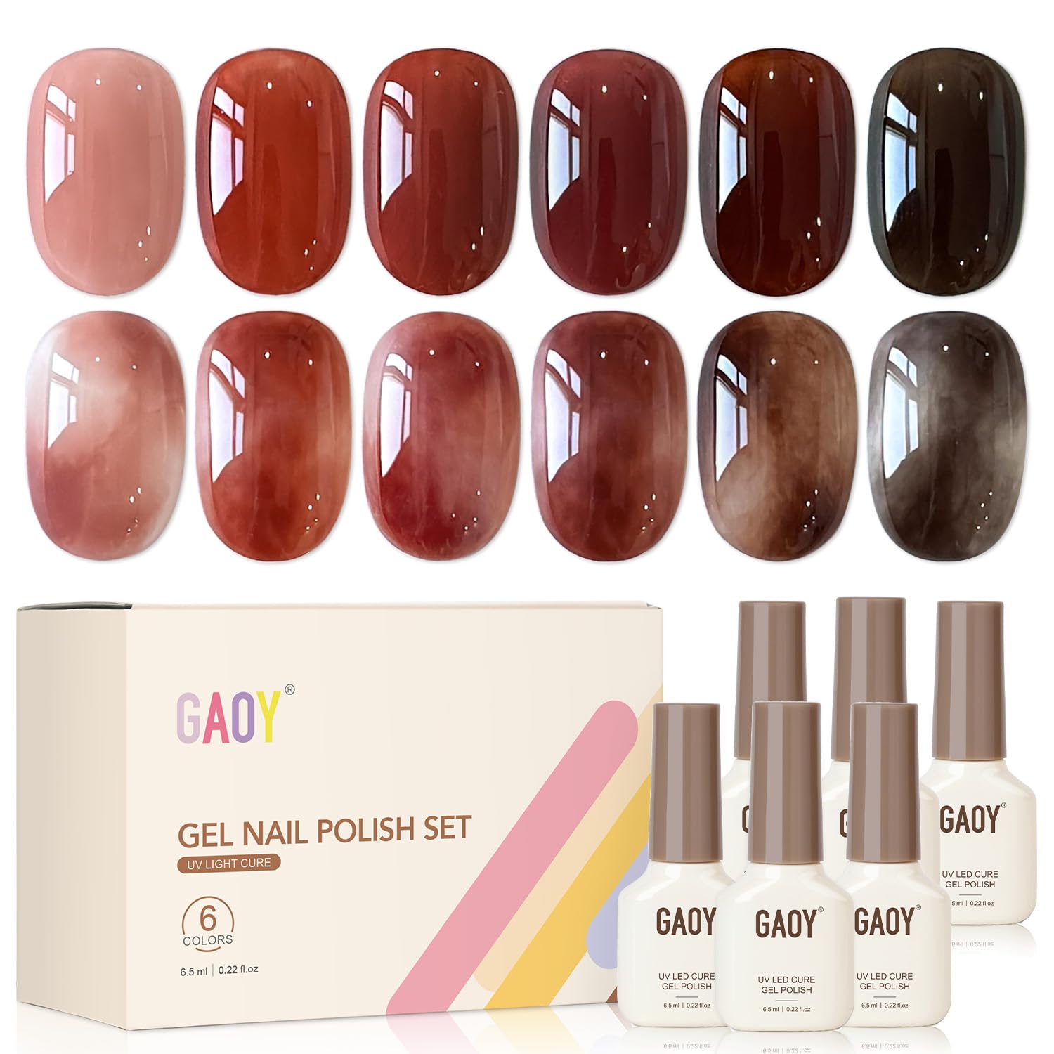 GAOY Dark Gel Nail Polish of 6 Milky Jelly Colors Brown Green Black Gel Polish Kit for Salon Manicure and Blooming Nail Art DIY at Home : Beauty & Personal Care