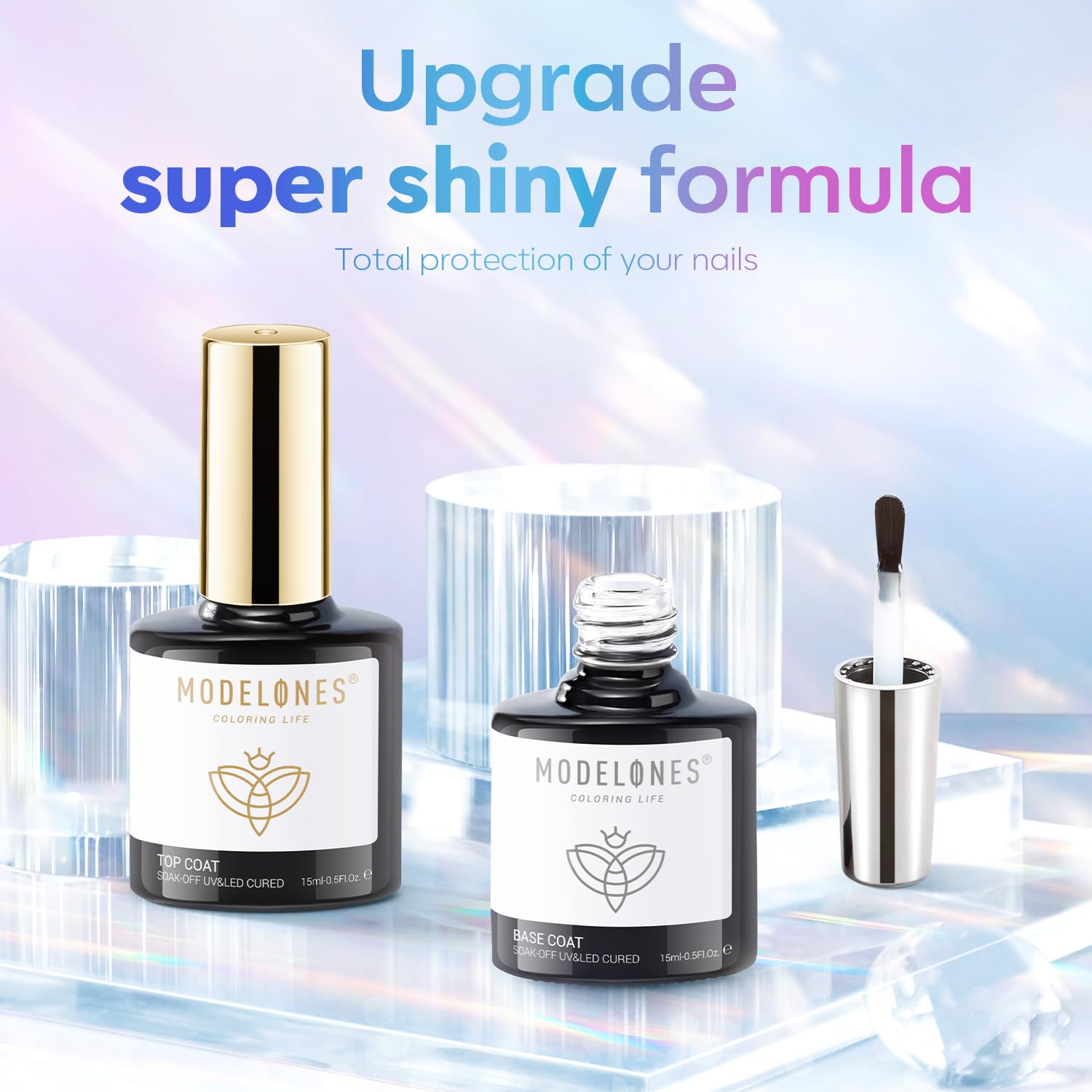 modelones Gel Top Coat. 15 ml 2026 Upgrade Super Shiny Base and Top Coat Set. Soak Off Nail Lamp Acid Free No Wipe Clear Base Top Gel Nail Polish : Beauty & Personal Care