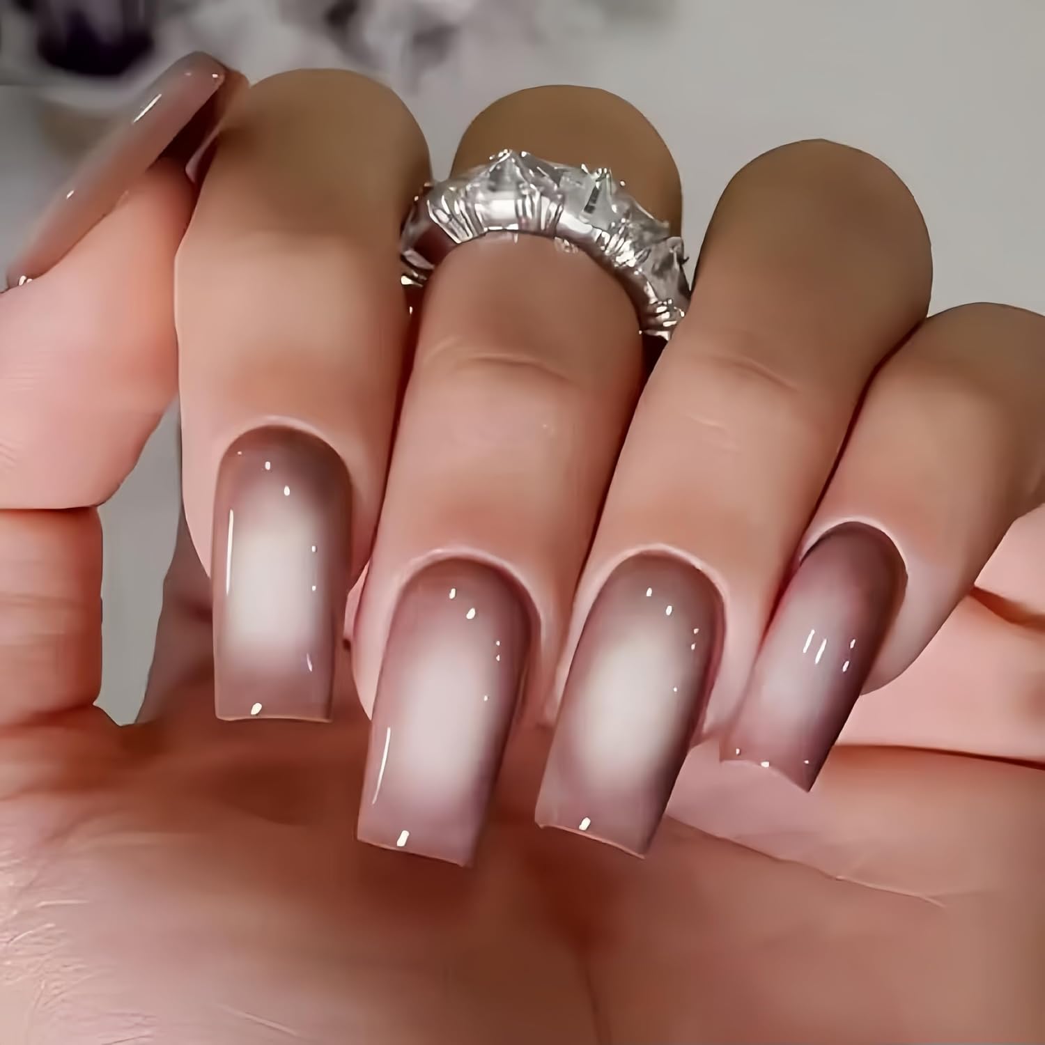 KQueenest Ombre Pink Press on Nails Long Square Shaped Gradient French Fake Nails Press Ons. Natural Gel Square Tips - 24 Pcs Coffin Acrylic False Nails Set for Women Daily Wear : Beauty & Personal Care