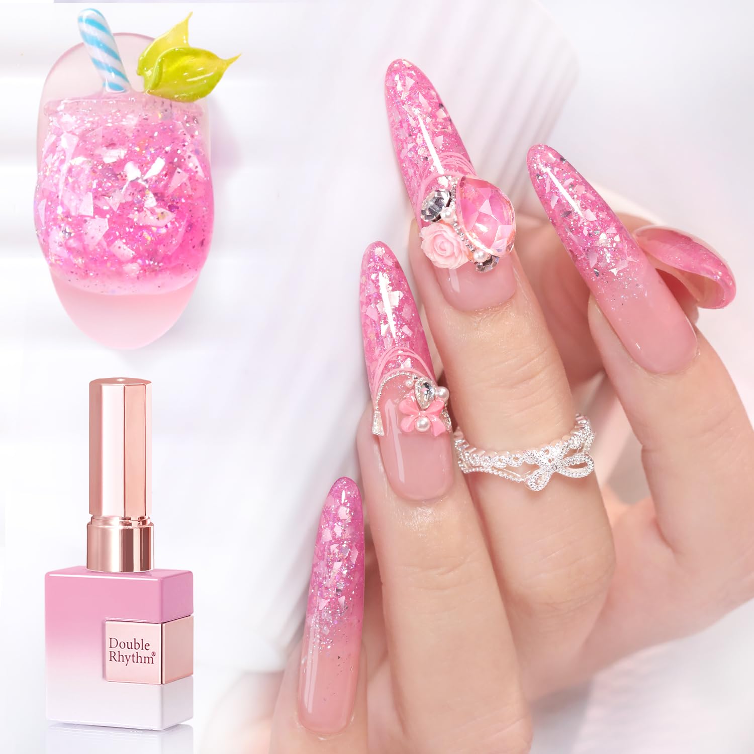 Double Rhythm 0.5Oz Glitter Gel Polish Shimmer Reflective Color for Nail Art Salon DIY Soak Off 15ml Nail Lamp Gel Polish at Home (Pink-B1161) : Beauty & Personal Care