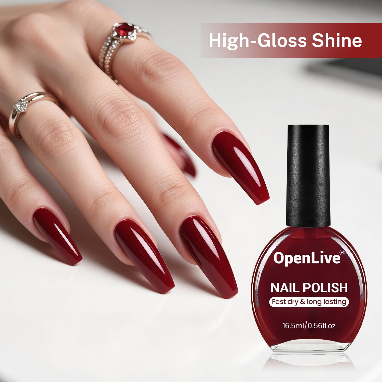 OpenLive 16.5ml Dark Red Nail Polish Large Volume Quick Dry Nail Polish. Long Lasting Shine. Fingernail Toenail Nail Art DIY Home Travel Nail Art Gift : Beauty & Personal Care