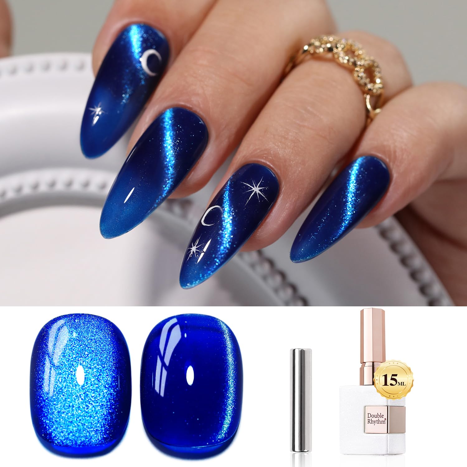 Double Rhythm 0.5 OZ Cat Eye Gel Polish with Magnet 15ML Holographic Glitter Shimmer Translucent Jelly Color Magnetic Polish Salon DIY at Home (Silver-MC1019) : Beauty & Personal Care