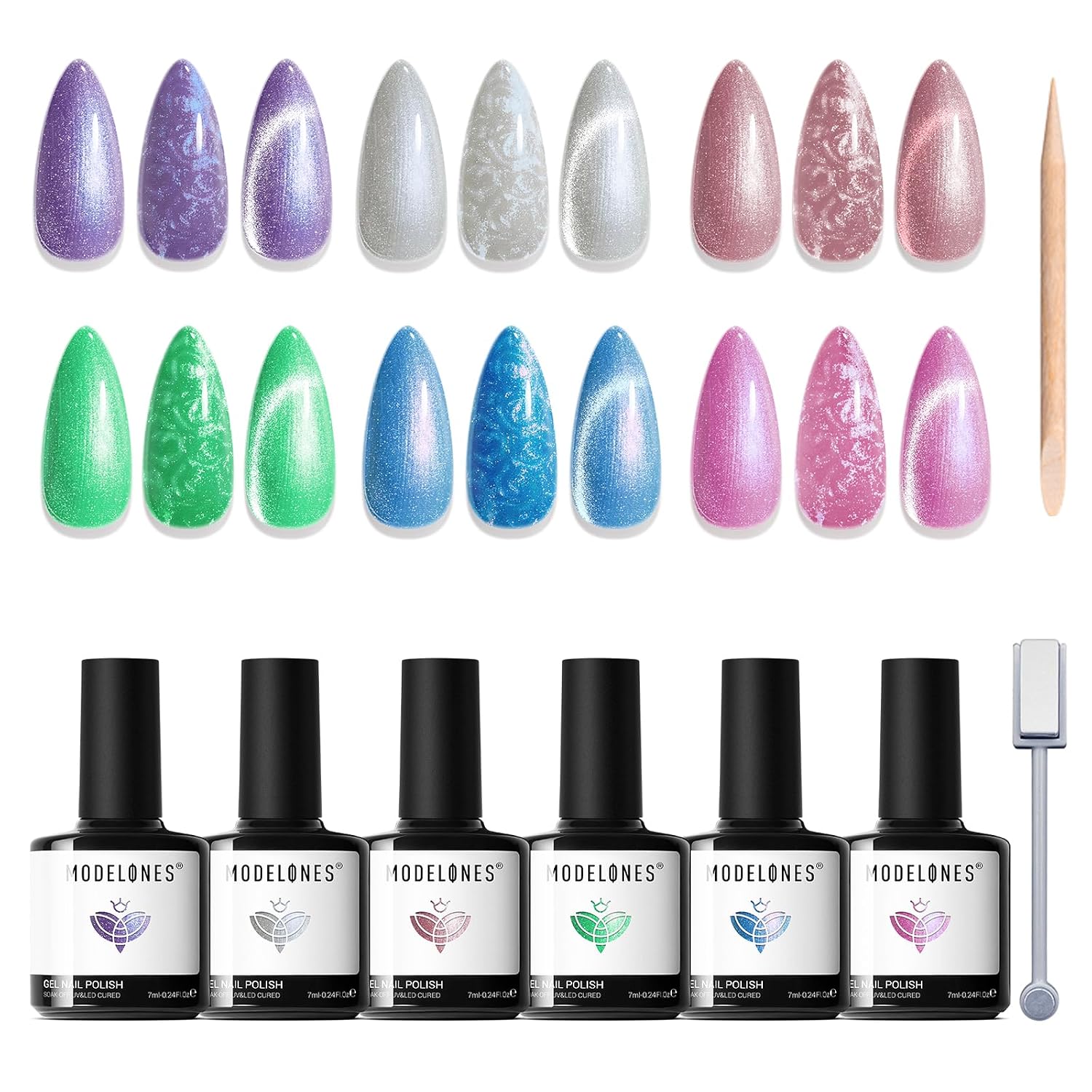 modelones Gel Nail Polish Set- 6 Colors 2026 Chameleon Aurora Shimmer Glitter Gel Polish Kit Blue Green Purple Nail Gel Polish Soak Off LED Nail Lamp Nail Art Gel Kit DIY Salon Gift : Beauty & Personal Care