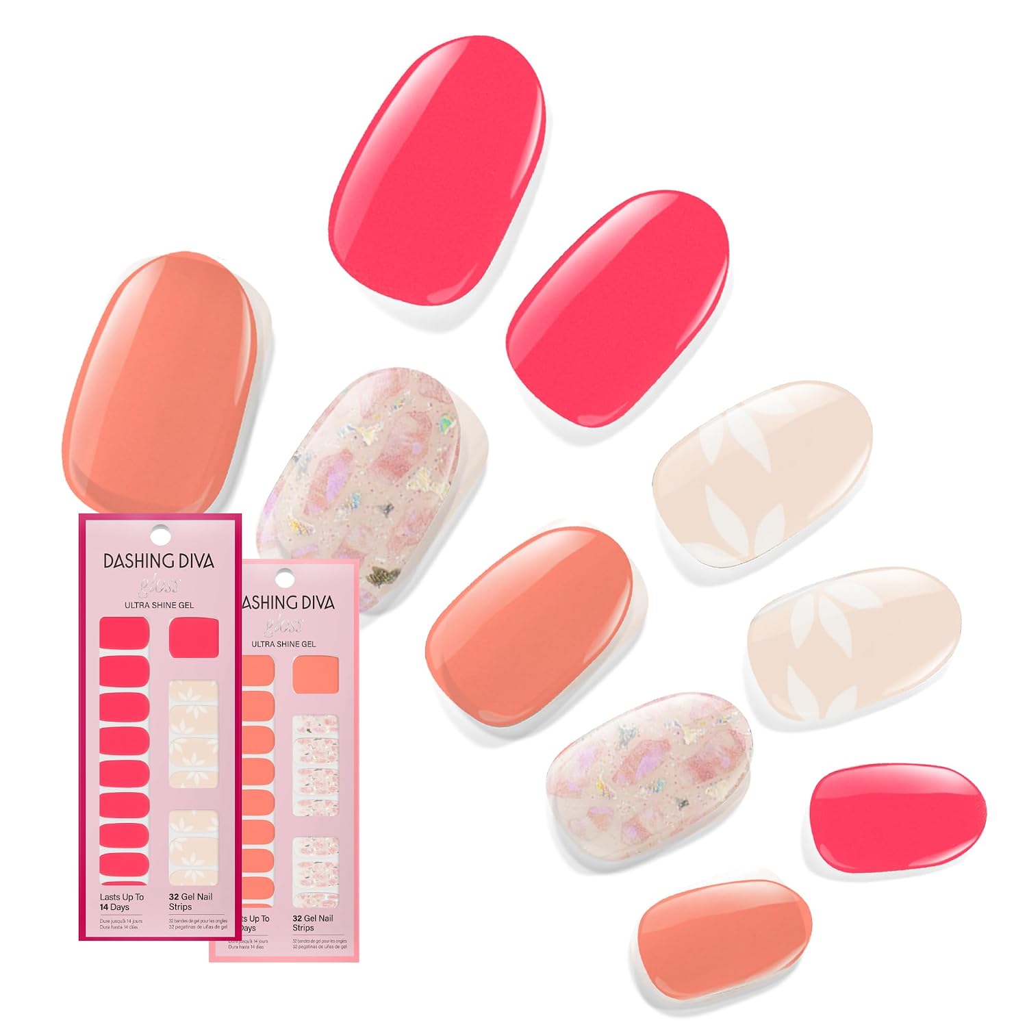 Dashing Diva Gloss Nail Strips Bundle - The Vivids Collection - Fruit Punch Petals & Papaya Breeze - UV Free. Chip Resistant. Long Lasting Gel Stickers - Contains 2 Sets : Beauty & Personal Care