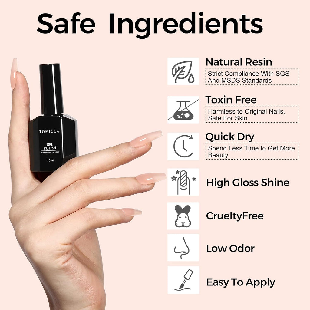 TOMICCA Nude Gel Nail Polish.15ml Light Nude Gel Polish.Soak Off Uv Led Cure Needed .Color Long Lasting Translucent Nail Art Manicure French Salon Diy Design Gifts For Woman : Beauty & Personal Care