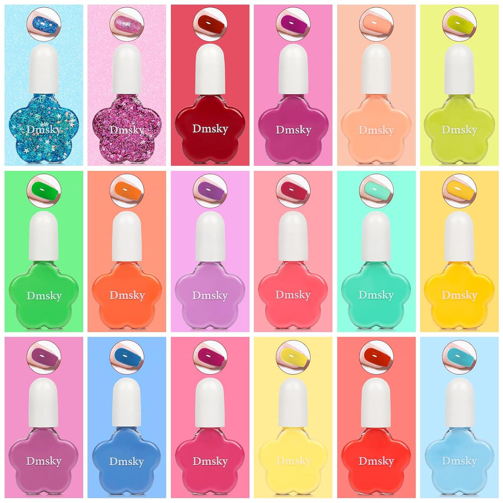 Dmsky Kids Nail Polish Set.18 Colors Peelable Water-Based Quick Dry Nail Polish for Kids.Non Toxic Nail Polish Kit for Girls Ages 3+ Diy Nail Art.Great Gift for Birthday.Makeovers and School Rewards : Beauty & Personal Care