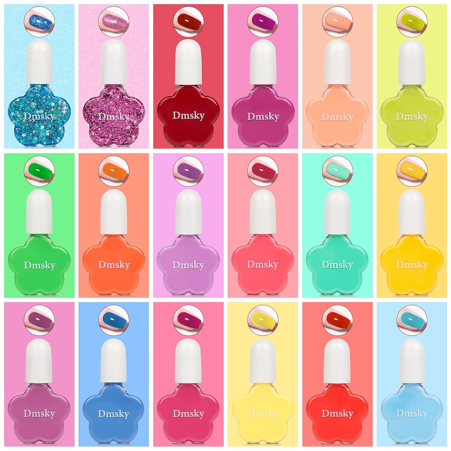 Dmsky Kids Nail Polish Set.18 Colors Peelable Water-Based Quick Dry Nail Polish for Kids.Non Toxic Nail Polish Kit for Girls Ages 3+ Diy Nail Art.Great Gift for Birthday.Makeovers and School Rewards : Beauty & Personal Care