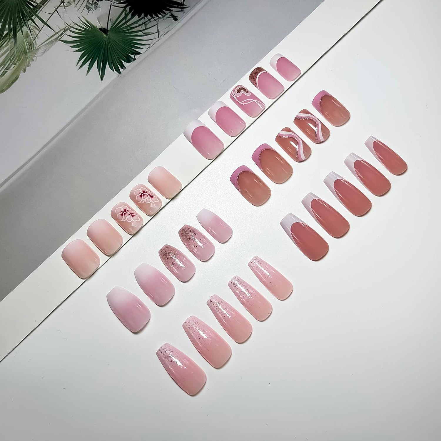 6 Packs (144 Pcs) Press on Nails Medium - Jsiallye Pink Gradient Press on Nails Square Coffin. Glue on with Nail in 12 Sizes - 24 Fake Nails Kit. French Tip Stick on Nails for Women : Beauty & Personal Care