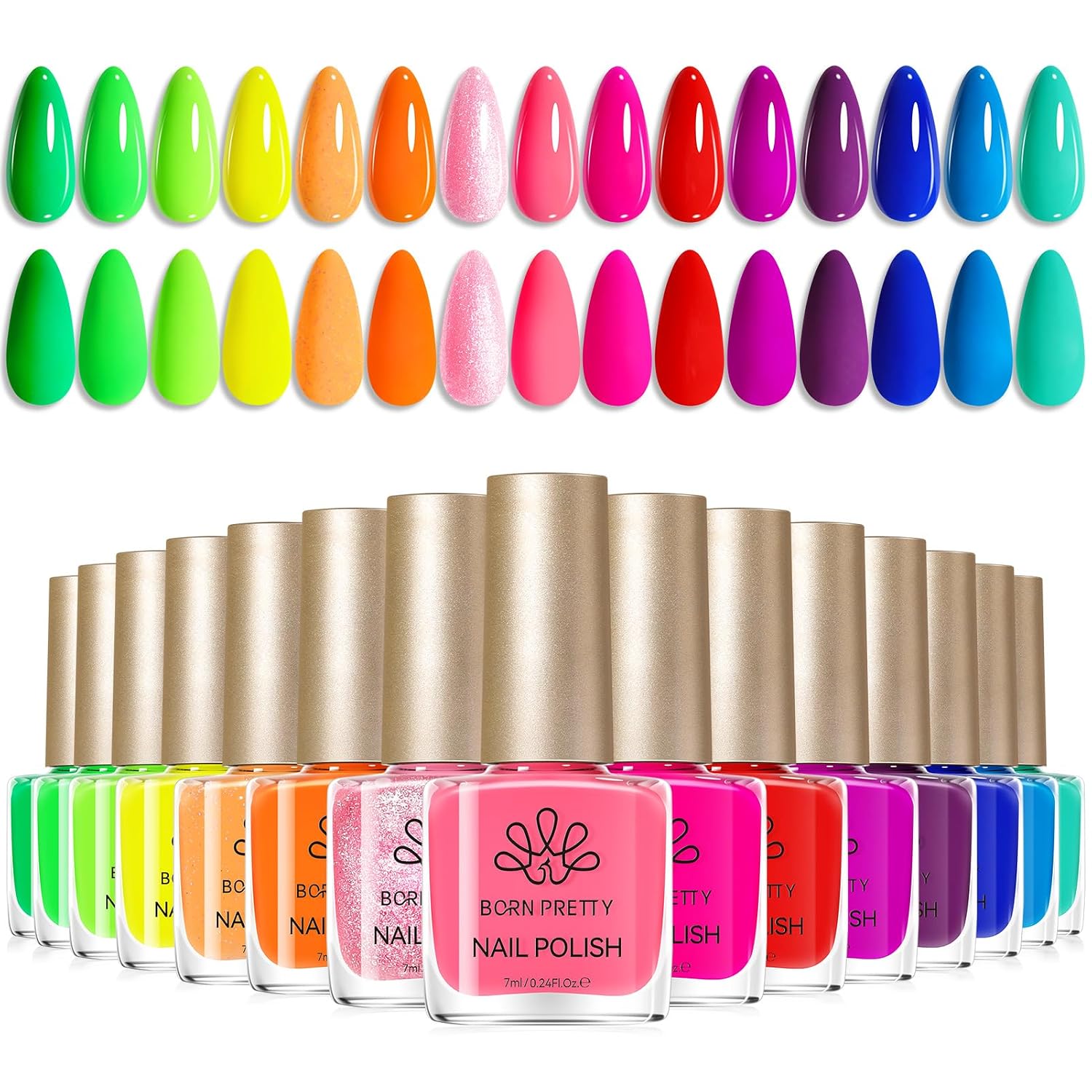 Born Pretty Neon Nail Polish Set. 15 Colors Spring Summer Nail Polish Quick Dry Nail Polish Kit Hot Pink Yellow Green Blue Neon Nail Lacquer Manicure Set for DIY Nail Art Salon Home Gift : Beauty & Personal Care