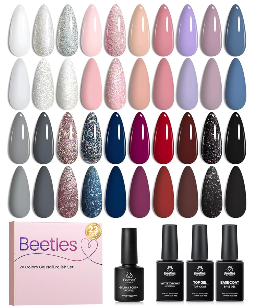 Beetles Summer Gel Polish Set - 36 Colors Bright Neon Gel Nail Polish Pink Orange Red Green Blue 4th of July Nail Polish with 4Pcs Base Top Coat Soak Off Colorful Collection UV Nail Gel : Beauty & Personal Care