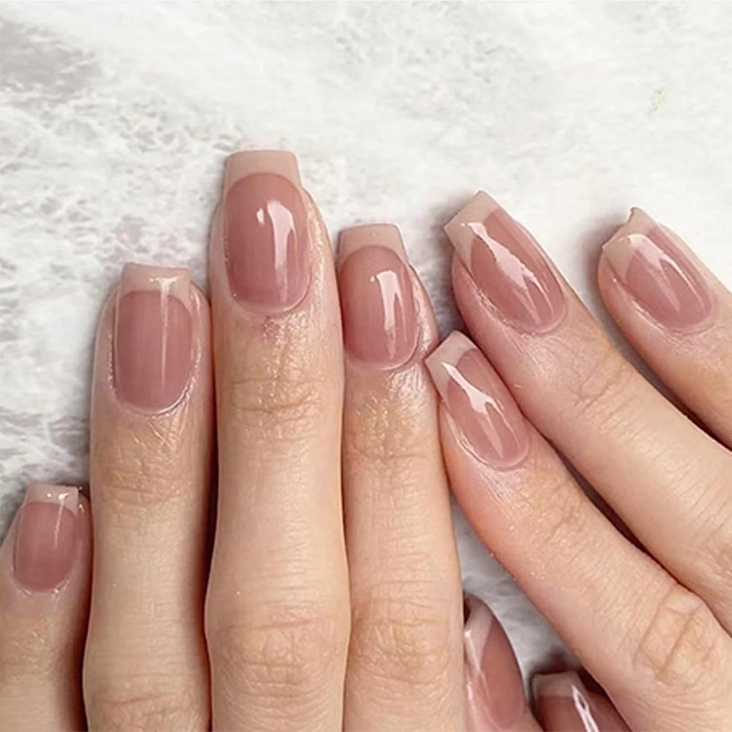 WAFOLOZE Nails Press ons.White Ombre Short Square Press on Nails Fake Nails Glossy Acrylic Artificial Nails Stick on Nails for Women 24Pcs : Beauty & Personal Care