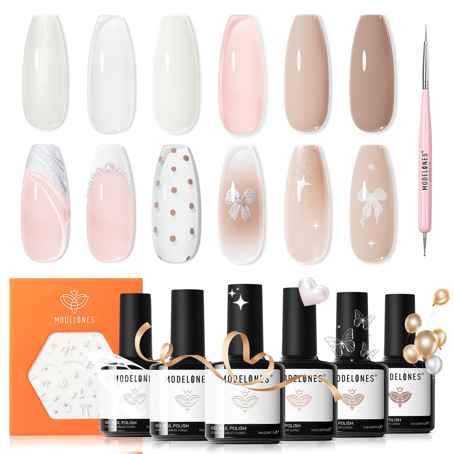 modelones Gel Nail Polish Kit -6 Colors Nude Pink Milky White Gel Polish Set Skin Tones Neutral Brown Soak Off Gel Nail Kit Manicure DIY Nail Art Salon Home Gift : Beauty & Personal Care