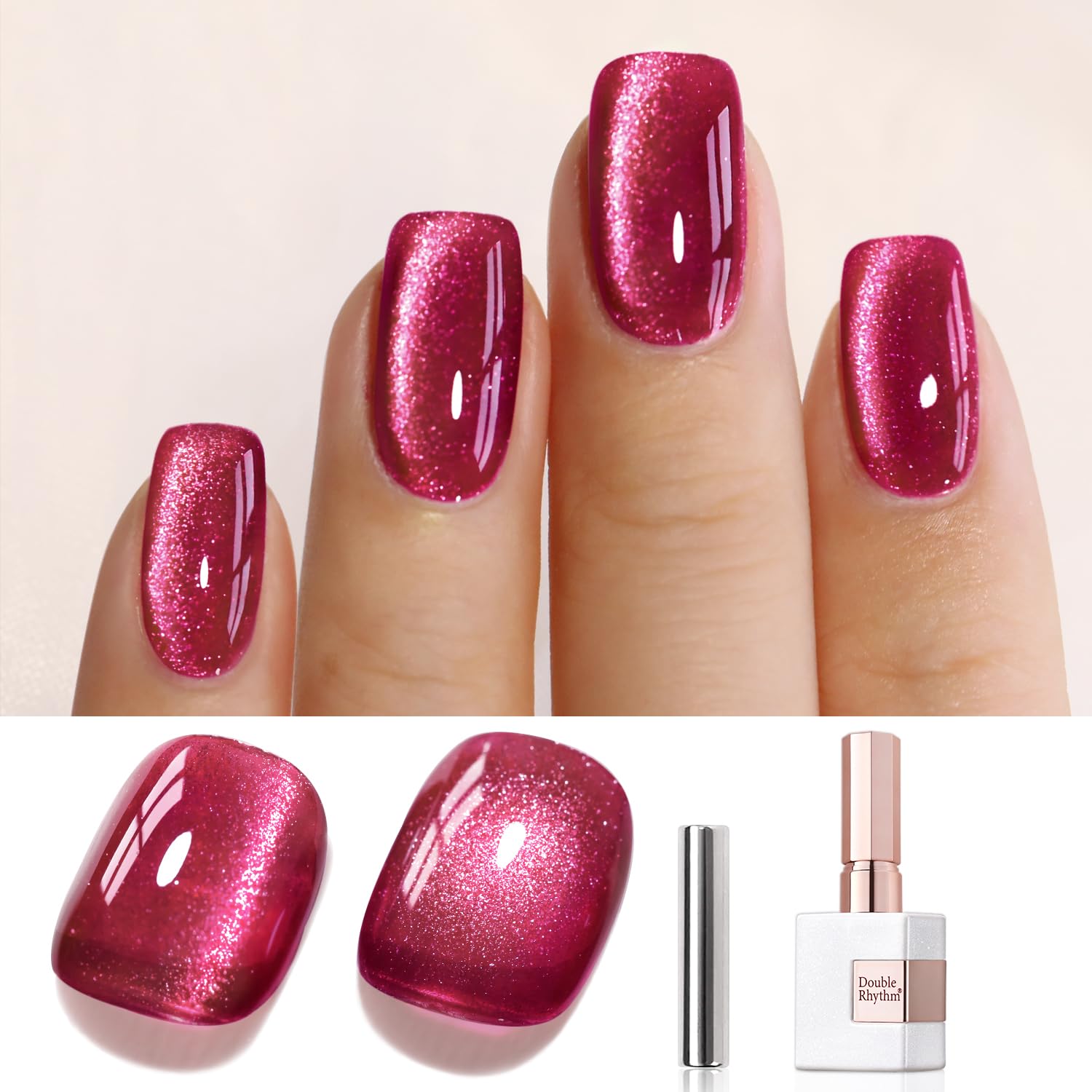 Double Rhythm 0.5 OZ Cat Eye Gel Polish with Magnet 15ML Holographic Glitter Shimmer Translucent Jelly Color Magnetic Polish Salon DIY at Home (Silver-MC1019) : Beauty & Personal Care