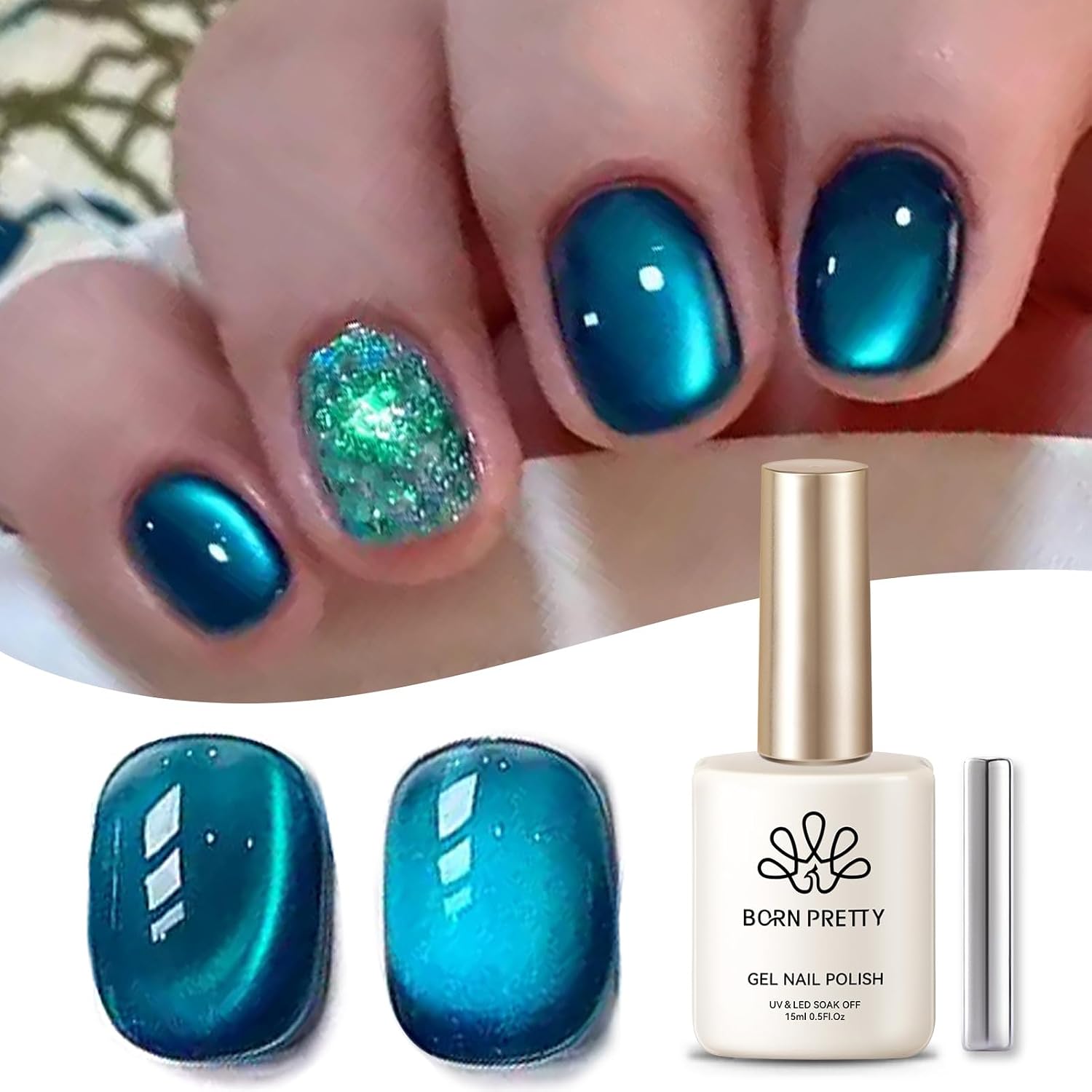 Born Pretty 9D Cat Magnetic Eye Gel Nail Polish Holographic Rainbow Gel Polish Blue Purple Soak Off U V LED Gel Polish Nail Art Design Manicure Salon DIY Home 15ML : Beauty & Personal Care