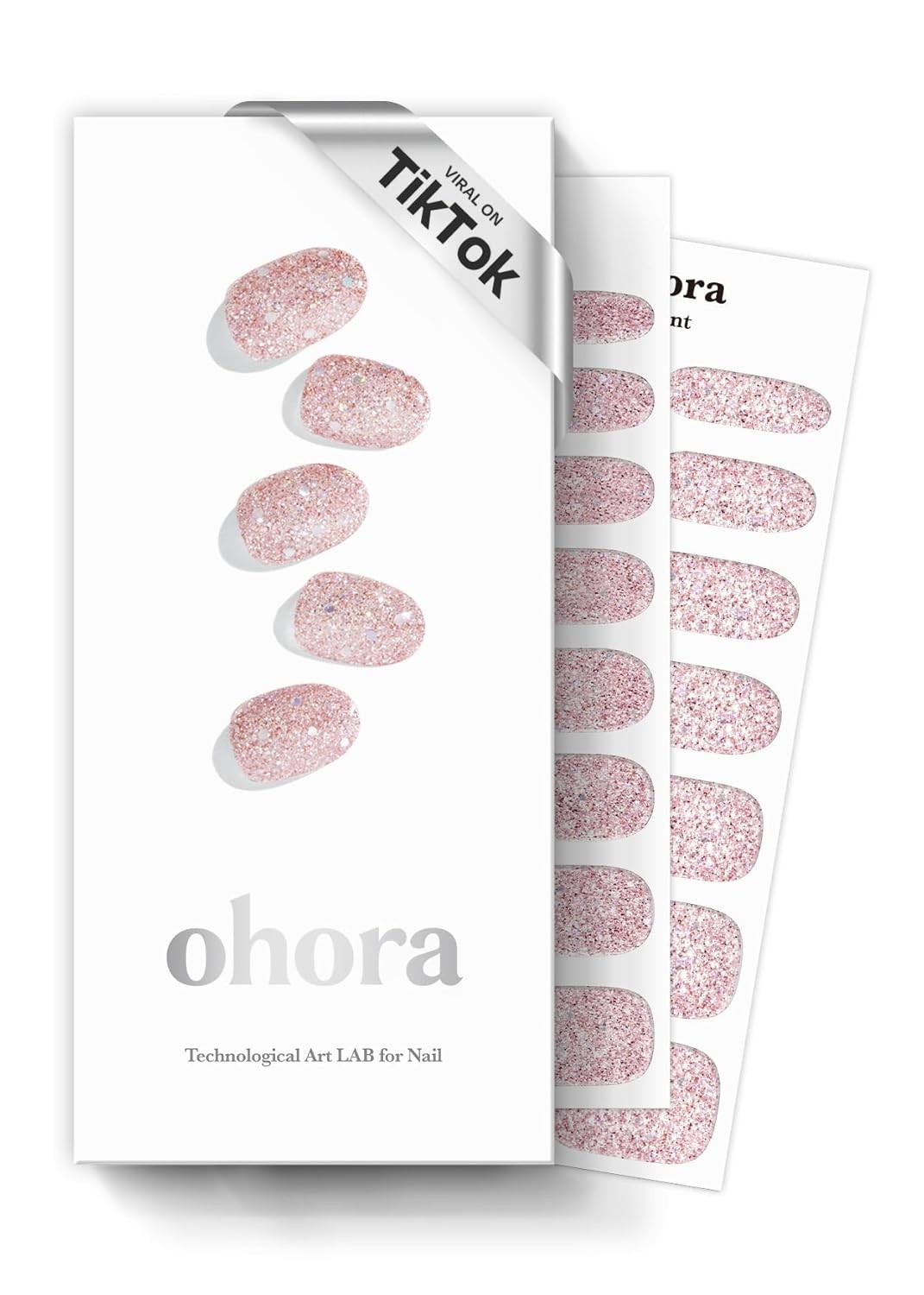 ohora Semi Cured Gel Nail Strips (N Pixie Dust) - Nude. Glitter. Works with Any UV/LED Lamps. Salon-Quality. Long Lasting. Easy to Apply & Remove - Includes 2 Prep Pads. Nail File & Wooden Stick : Beauty & Personal Care