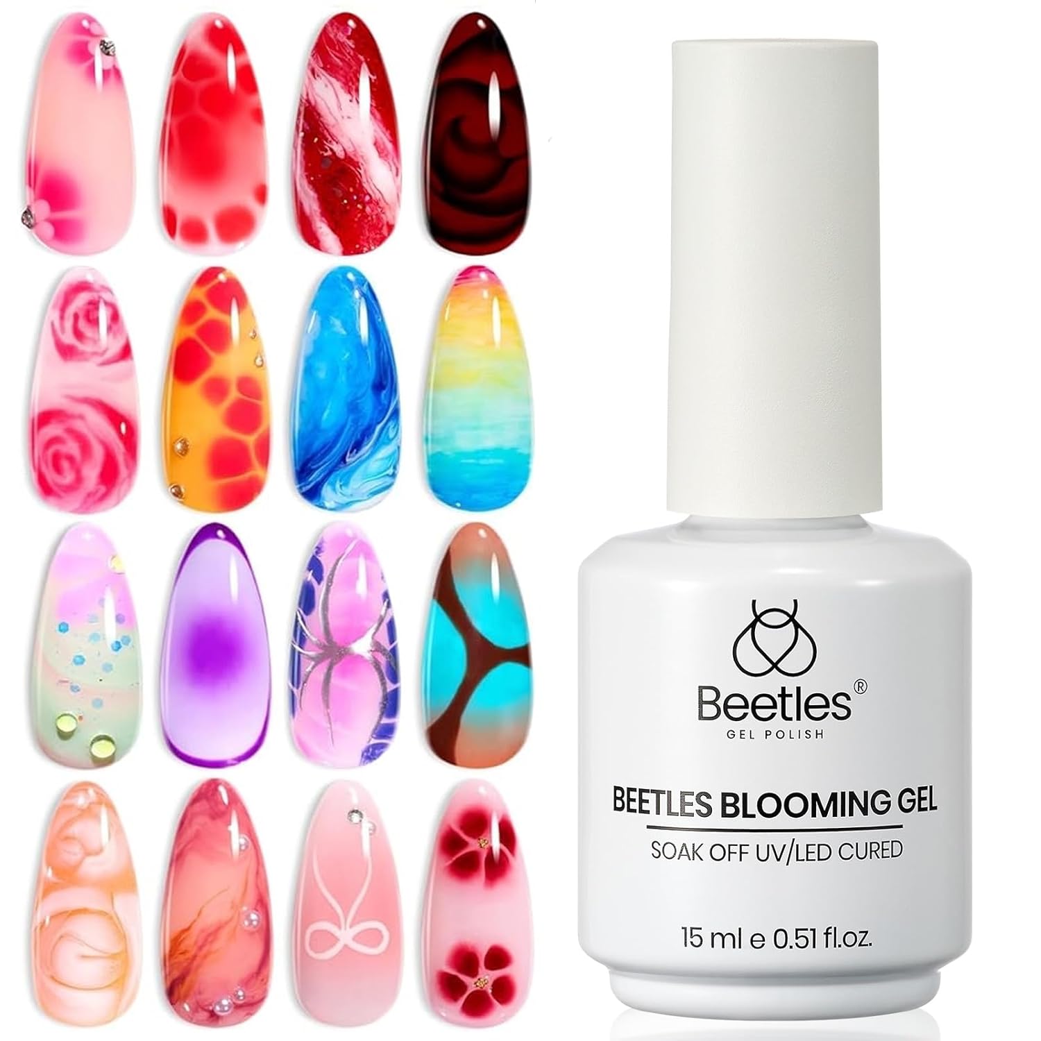 Beetles Blooming Gel. 15ml Clear UV LED Nail Art Gel Polish for Aura Nails. Marble. Natural Stone. Watercolor and Floral Print Spreading Effects. Soak Off DIY Manicure Design : Beauty & Personal Care