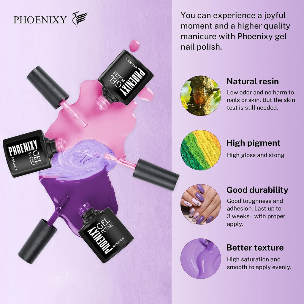PHOENIXY 24 PCS Gel Nail Polish Set. 21 Colors Gel Nail Polish Kit with Base Glossy Matte Top Coat Black Gray Red Valentine Nail Kit Gifts for Women : Beauty & Personal Care