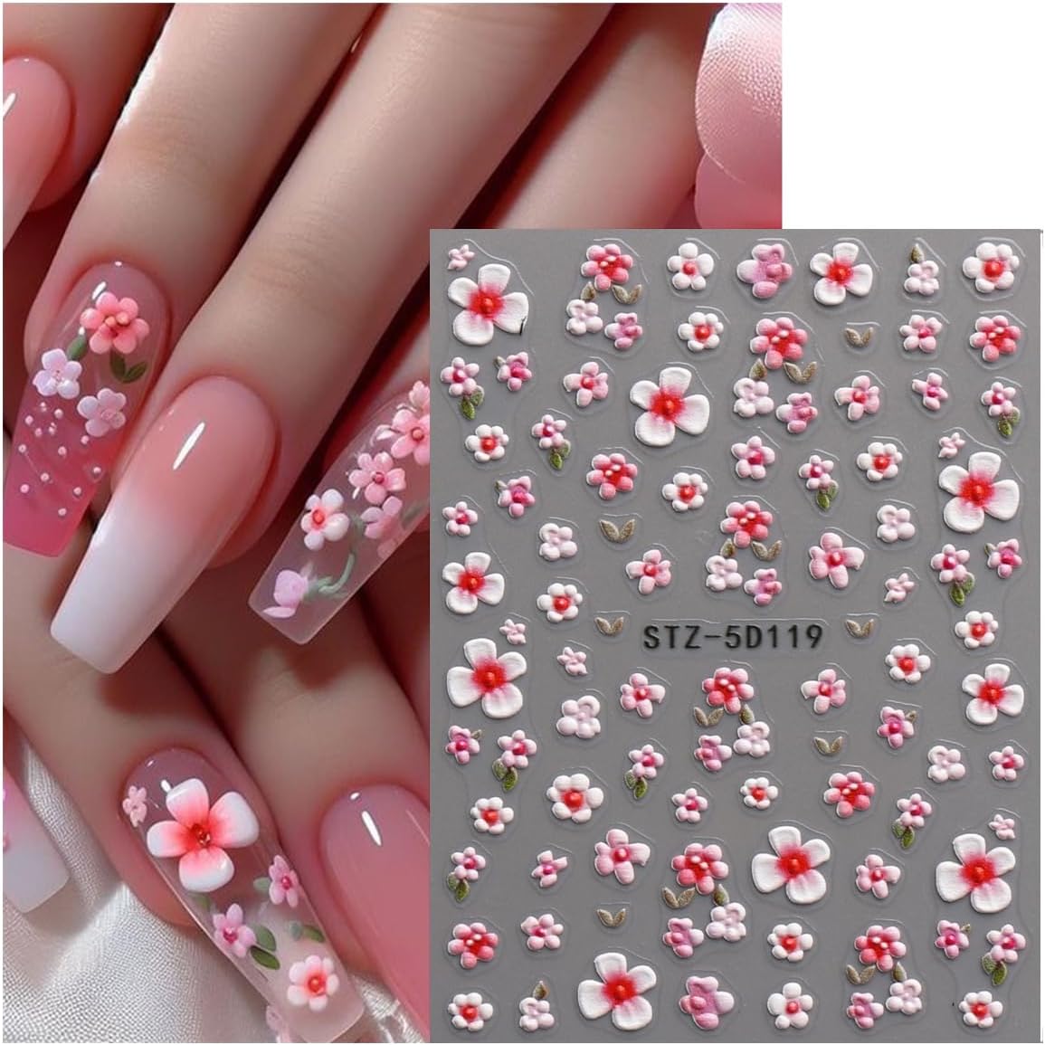 JMEOWIO 3D Embossed Flower Nail Art Stickers Decals Self-Adhesive 5D Spring Summer Floral Nail Supplies Nail Art Design Decoration Accessories 4 Sheets : Beauty & Personal Care