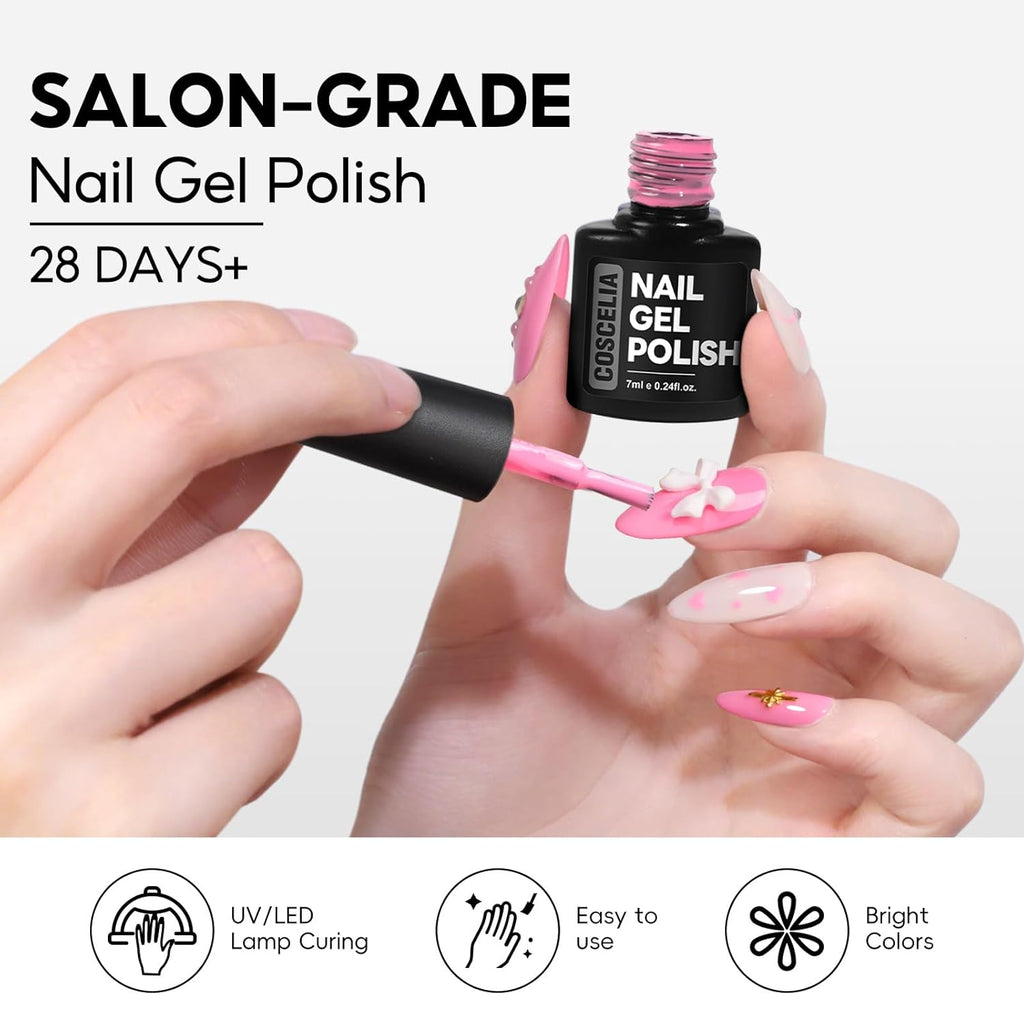 COSCELIA 25PCS Gel Nail Polish Set Spring Summer Colors Gel Nail Polish Soak Off with Glossy Matte Silver Golden Glitter Top Coat Red Brown Black White Green DIY Gifts for Women Girls : Beauty & Personal Care