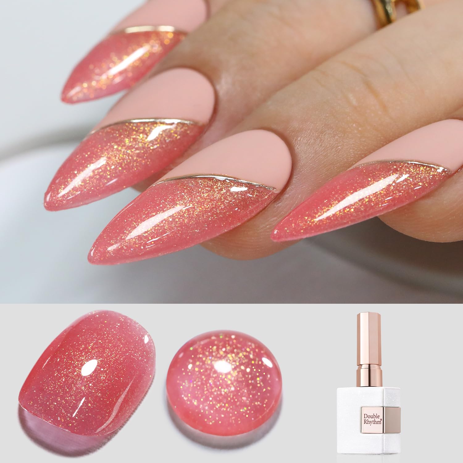 Double Rhythm 0.5Oz Glitter Gel Polish Shimmer Reflective Color for Nail Art Salon DIY Soak Off 15ml Nail Lamp Gel Polish at Home (Pink-B1161) : Beauty & Personal Care