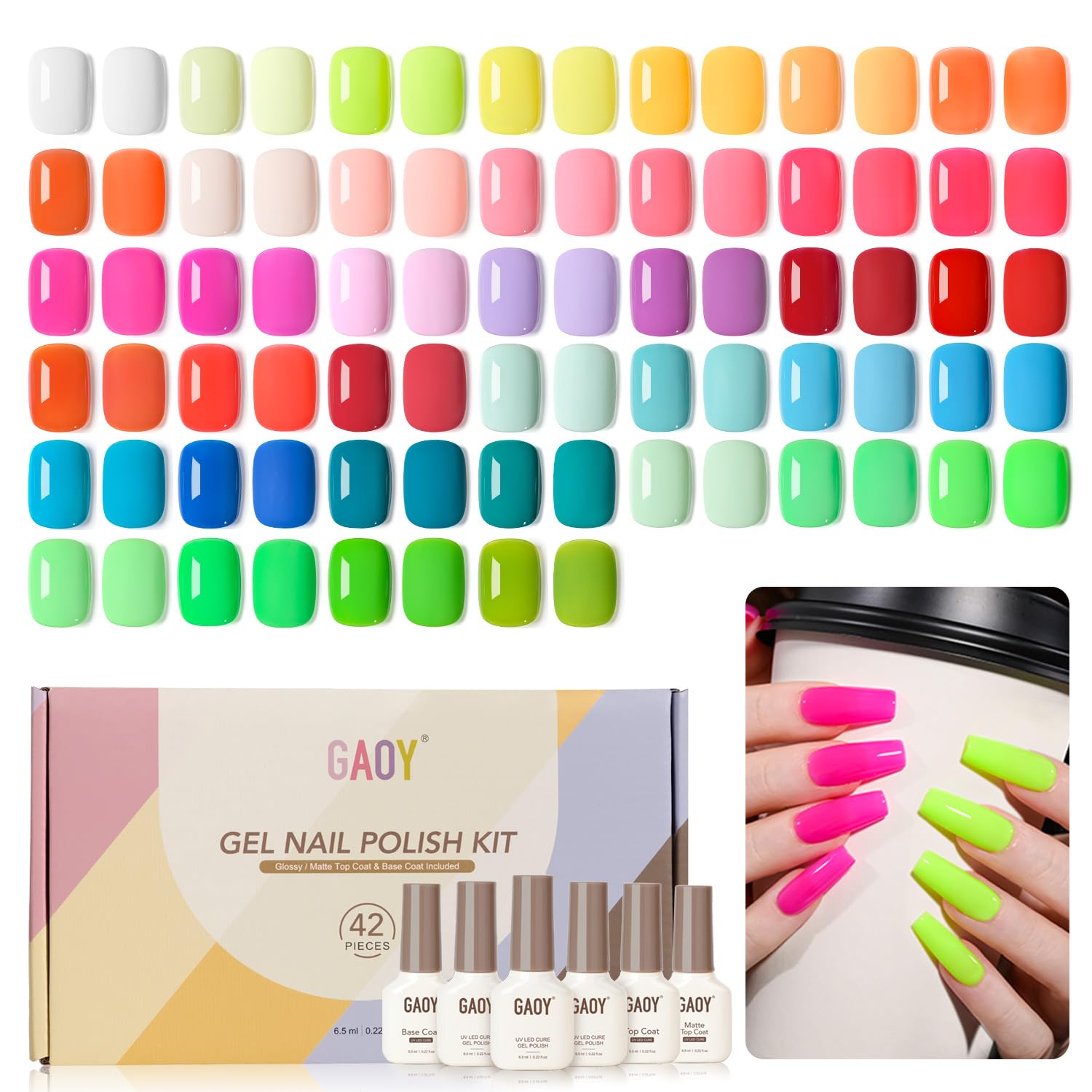 GAOY 42 Pcs Gel Nail Polish Kit. Pink White Red Jelly Nude Colors All Seasons Gel Nail Polish Set with Glossy & Matte Top Coat and Base Coat for DIY Manicure at Home : Beauty & Personal Care