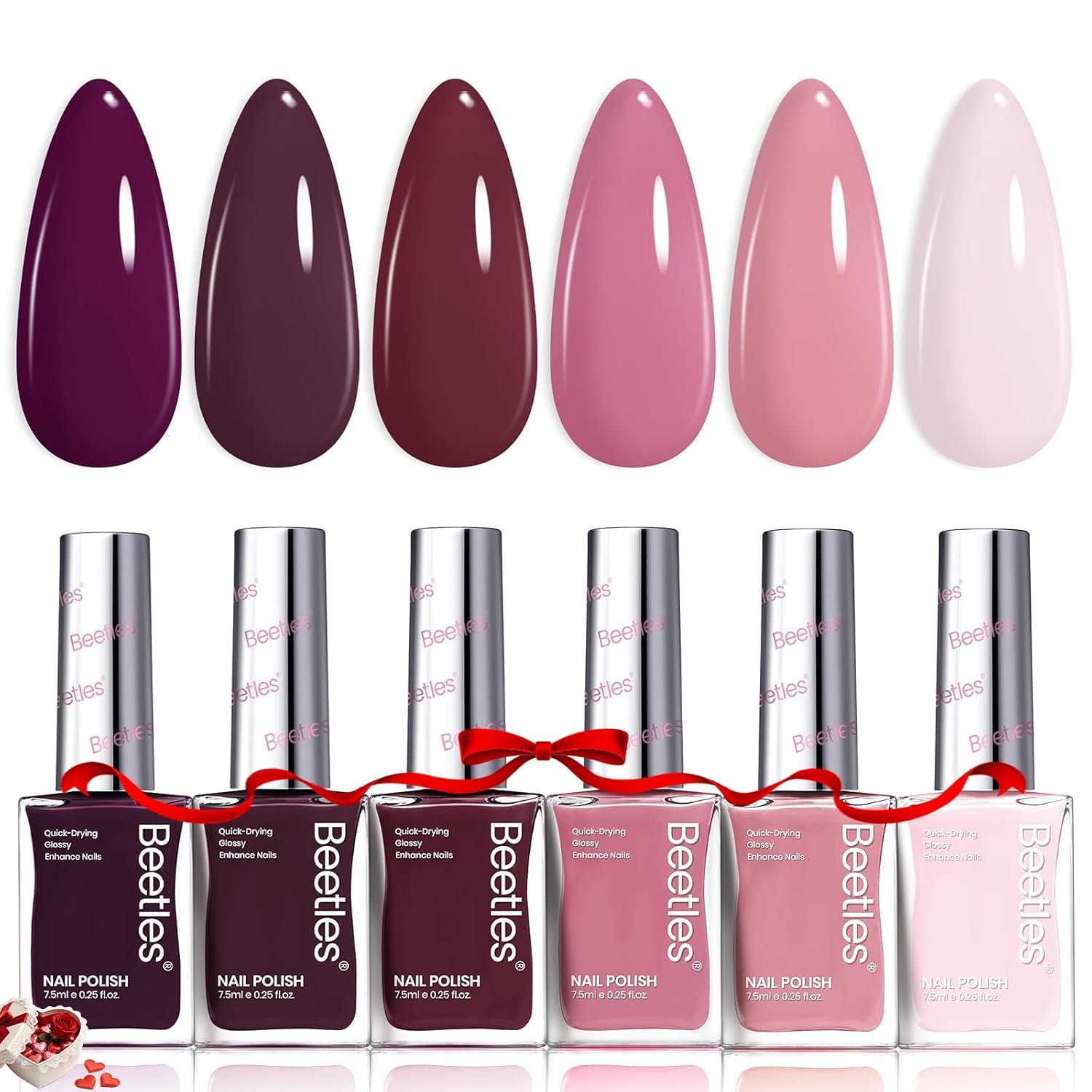 Beetles Nude Nail Polish Set Coconut Mousse 6Pcs. Pink Nail Fast Drying Long Lasting Neutral Brown Red Burgundy Dark Lacquer Glossy for Salon-Quality Results : Beauty & Personal Care