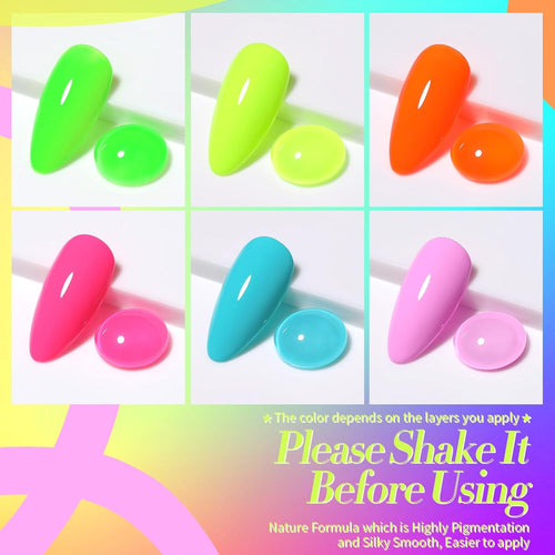 Born Pretty Gel Nail Polish Spring Summer Neon Fluorescent Orange Hot Pink Blue Yellow Green Purple Soak Off U V LED Gel Nail Polish Set Nails Art 7ml 6pcs : Beauty & Personal Care