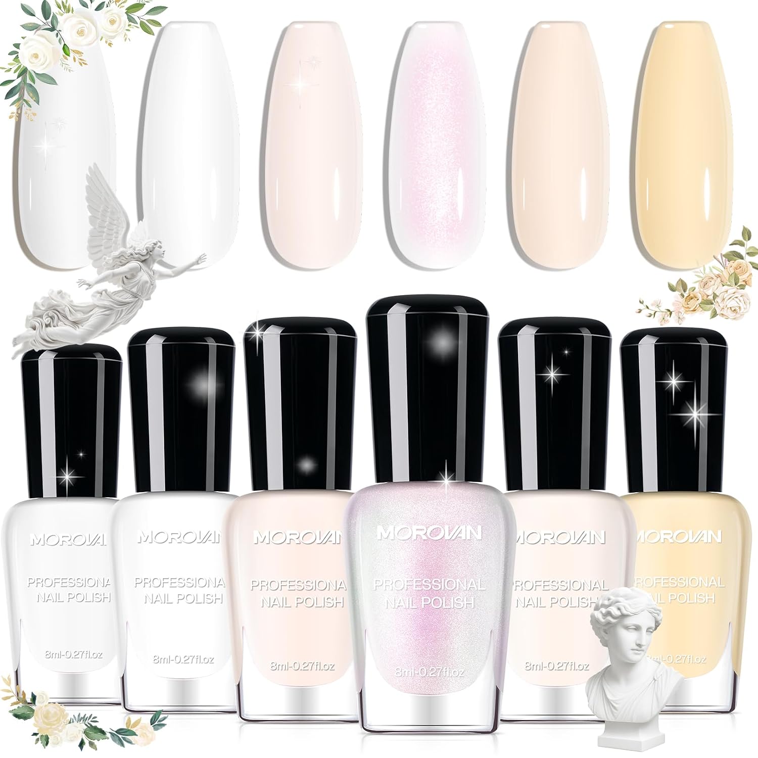 Morovan Fingernail Nail Polish Set: Holographic Metallic Ombre Lacquer Air Dry Nail Polish Regular Nail Pack 0.27oz Glitter Finger Nail Bulk Toenail Polish Kit Halloween Fall Gift for Women : Beauty & Personal Care
