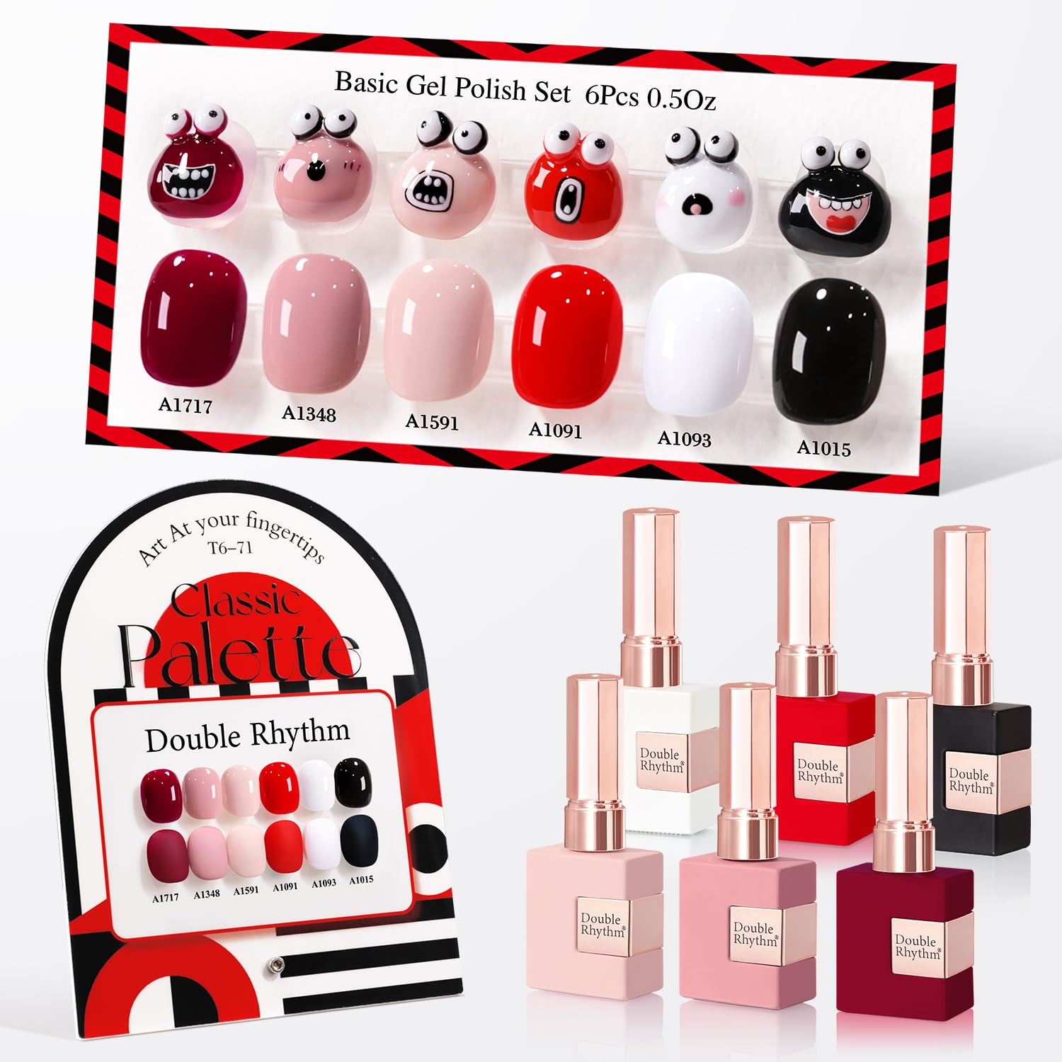 Double Rhythm 6 Pcs 15 ML Gel Polish Set Same Color Same Bottle Soak Off Gel Polish Kit Nail Art Manicure Salon DIY at Home for Women (Burgundy Red Nude Pink Purple Beige-T6-3) : Beauty & Personal Care