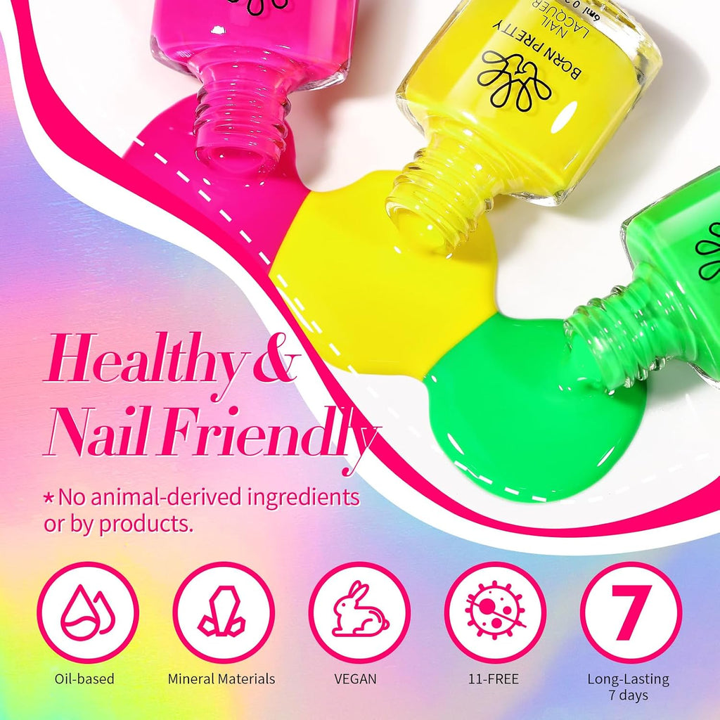 Born Pretty Neon Nail Polish Set. 15 Colors Spring Summer Nail Polish Quick Dry Nail Polish Kit Hot Pink Yellow Green Blue Neon Nail Lacquer Manicure Set for DIY Nail Art Salon Home Gift : Beauty & Personal Care