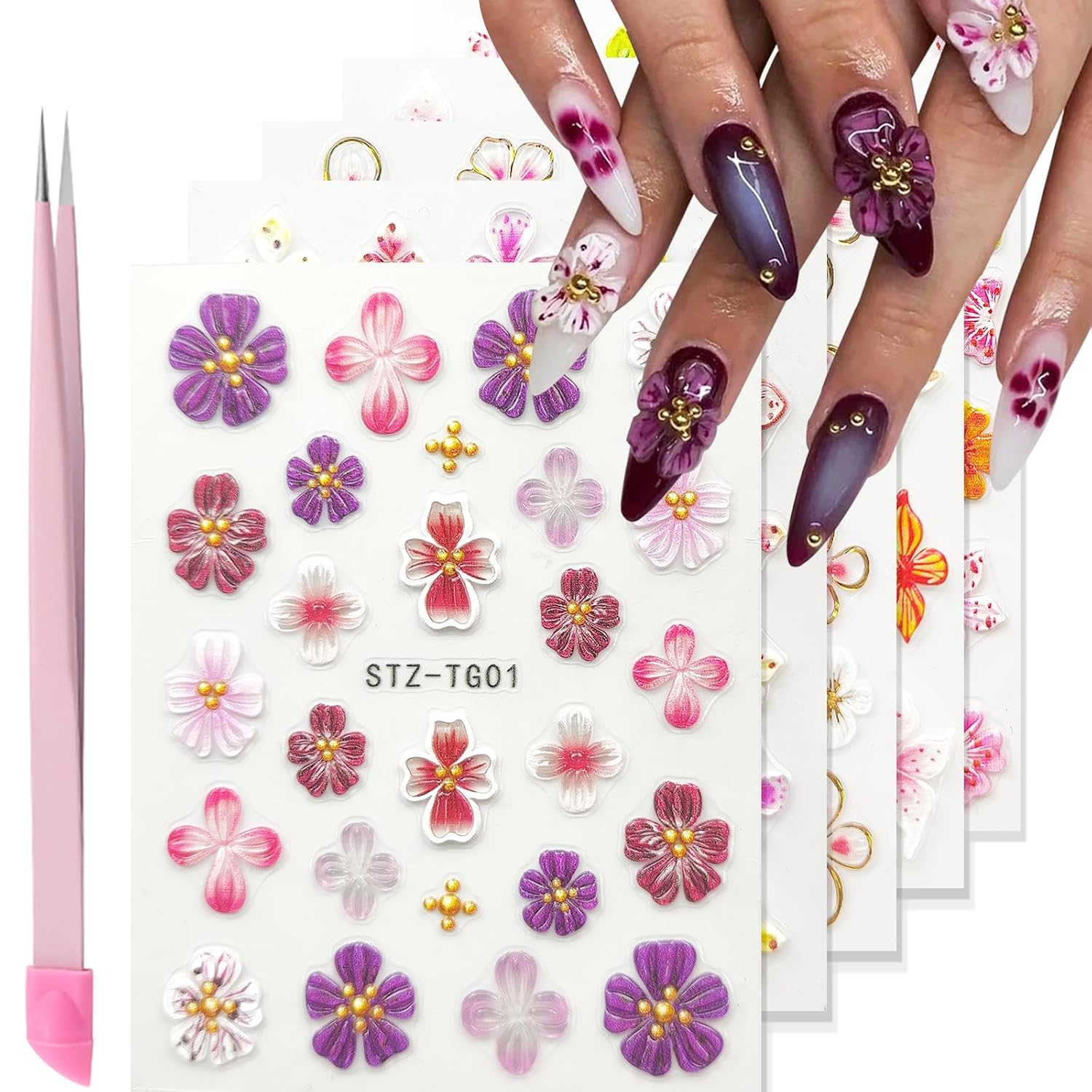 VOTACOS Flower Nail Art Stickers - 5D Embossed. Spring/Summer Daisy Designs. Self-Adhesive Decals for Women's Nail DIY Decoration : Beauty & Personal Care