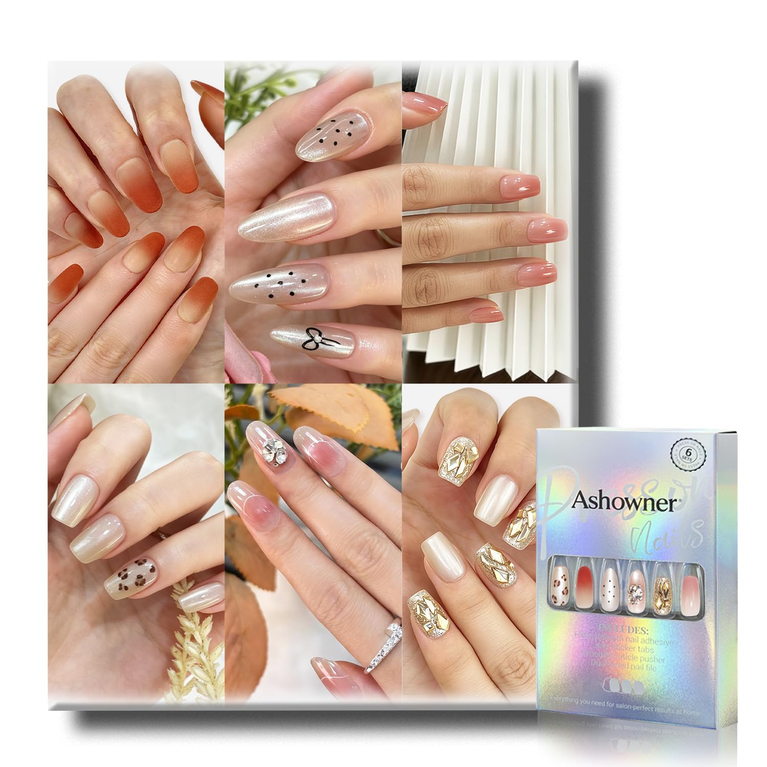 6 Packs (144 Pcs) | Reusable Press on Nails | Stick on Nails 12 Sizes-6 Styles | Cute Bow Nails : Beauty & Personal Care