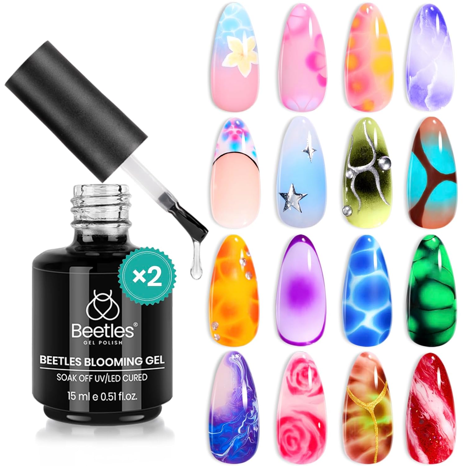 Beetles Blooming Gel. 15ml Clear UV LED Nail Art Gel Polish for Aura Nails. Marble. Natural Stone. Watercolor and Floral Print Spreading Effects. Soak Off DIY Manicure Design : Beauty & Personal Care