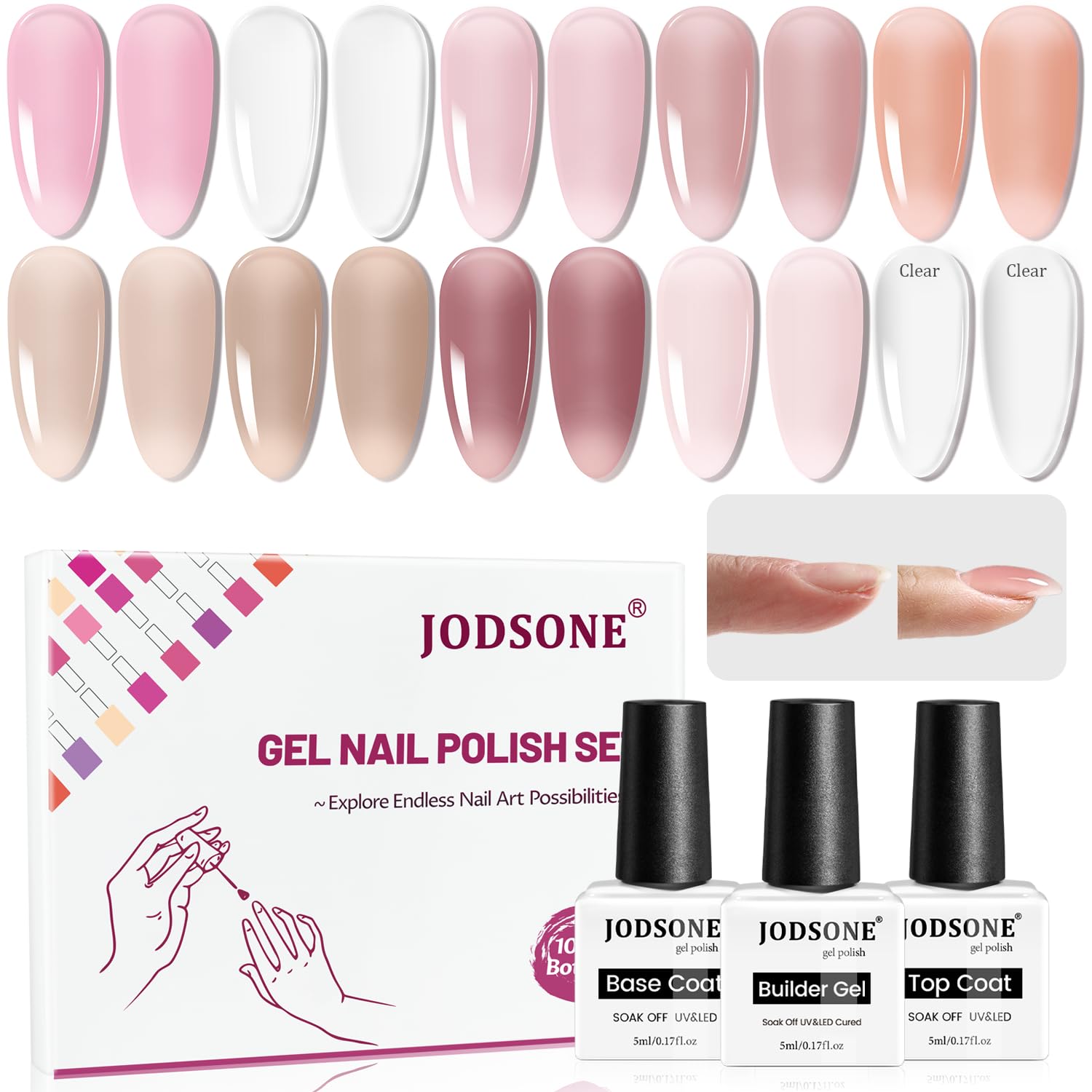 JODSONE 23PCS Gel Nail Polish Set 20 translucent Jelly Color Natural and Elegant Long Lasting Suitable for Home and Salon : Beauty & Personal Care