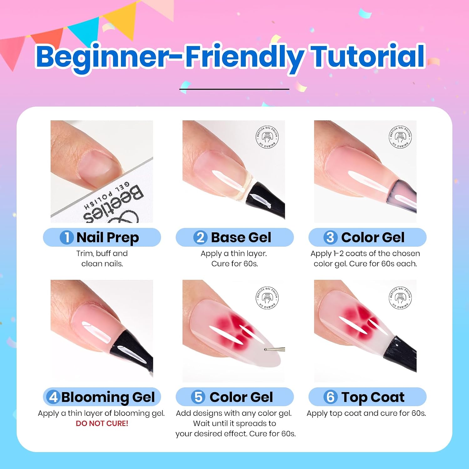 Beetles Blooming Gel. 15ml Clear UV LED Nail Art Gel Polish for Aura Nails. Marble. Natural Stone. Watercolor and Floral Print Spreading Effects. Soak Off DIY Manicure Design : Beauty & Personal Care