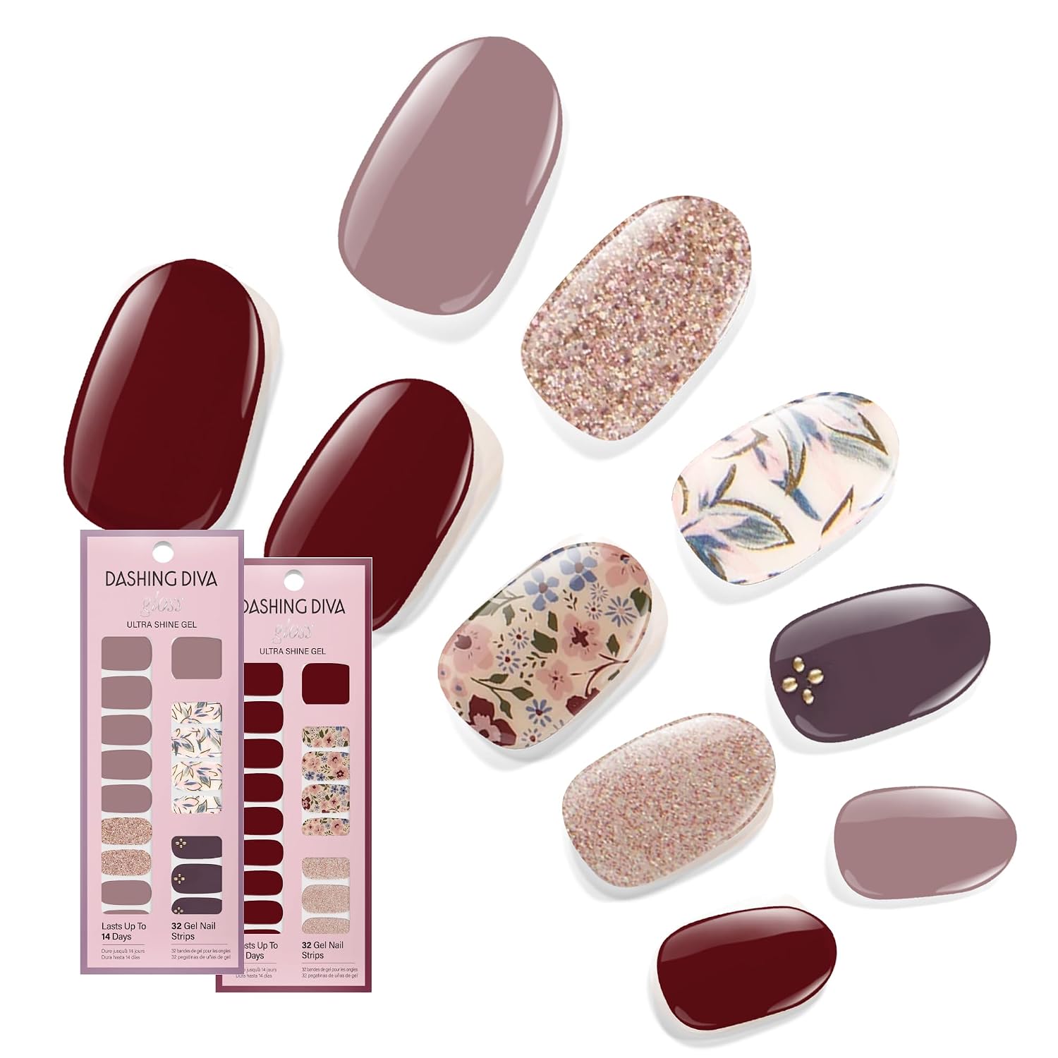 Dashing Diva Gloss Nail Strips Bundle - The Vivids Collection - Fruit Punch Petals & Papaya Breeze - UV Free. Chip Resistant. Long Lasting Gel Stickers - Contains 2 Sets : Beauty & Personal Care