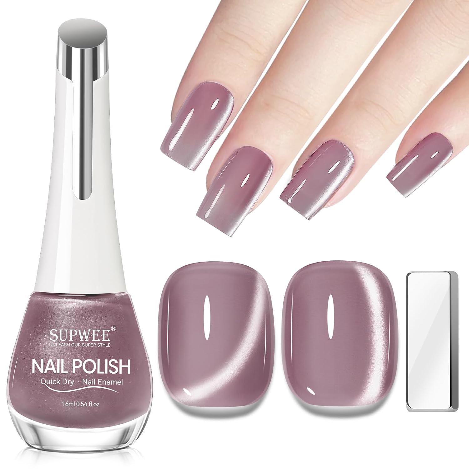 SUPWEE Cat Eye Nail Polish Non Gel with Magnet- Need to Use Black Base. Quick Dry Cateye Magnetic Nail Polish for Fingernail Air Drying Fast Lacquer Manicure Gift For Women Girls 16ml. 0.54fl oz : Beauty & Personal Care