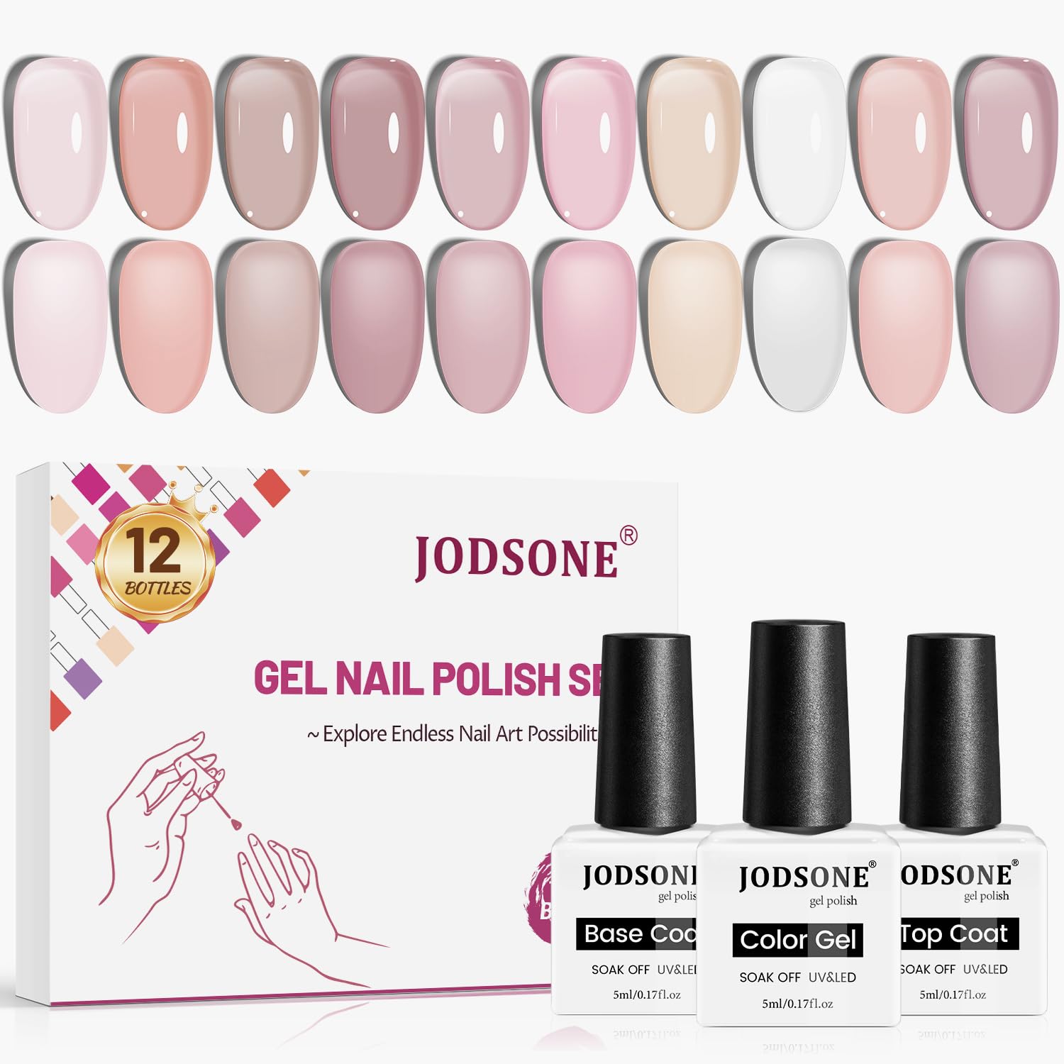 JODSONE 60 PCS Gel Nail Polish Set with 5 Bottles of Base and Glossy Matte Top Coat Soak off Gel Nail Set Suitable for All Seasons Gifts : Beauty & Personal Care