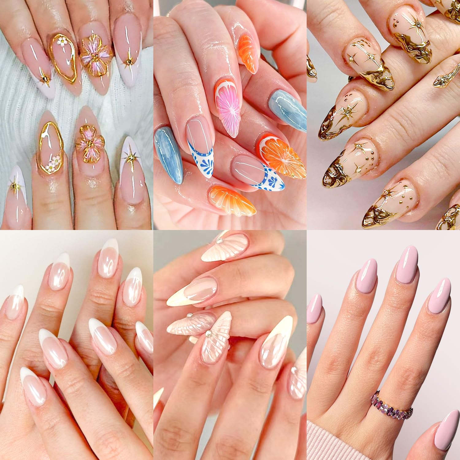 6 Packs (144 Pcs) | Reusable Press on Nails | Stick on Nails 12 Sizes-6 Styles | Cute Bow Nails : Beauty & Personal Care