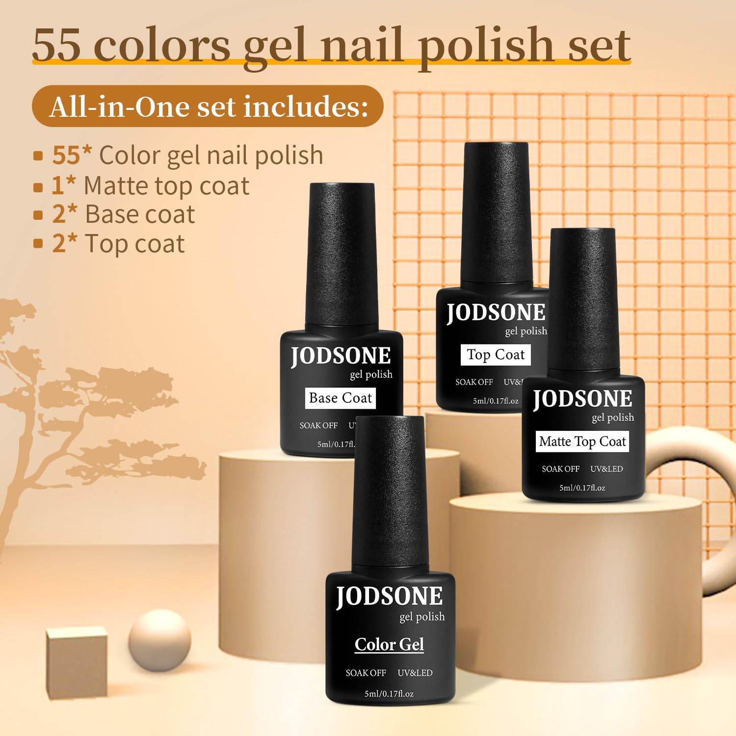 JODSONE 60 PCS Gel Nail Polish Set with 5 Bottles of Base and Glossy Matte Top Coat Soak off Gel Nail Set Suitable for All Seasons Gifts : Beauty & Personal Care