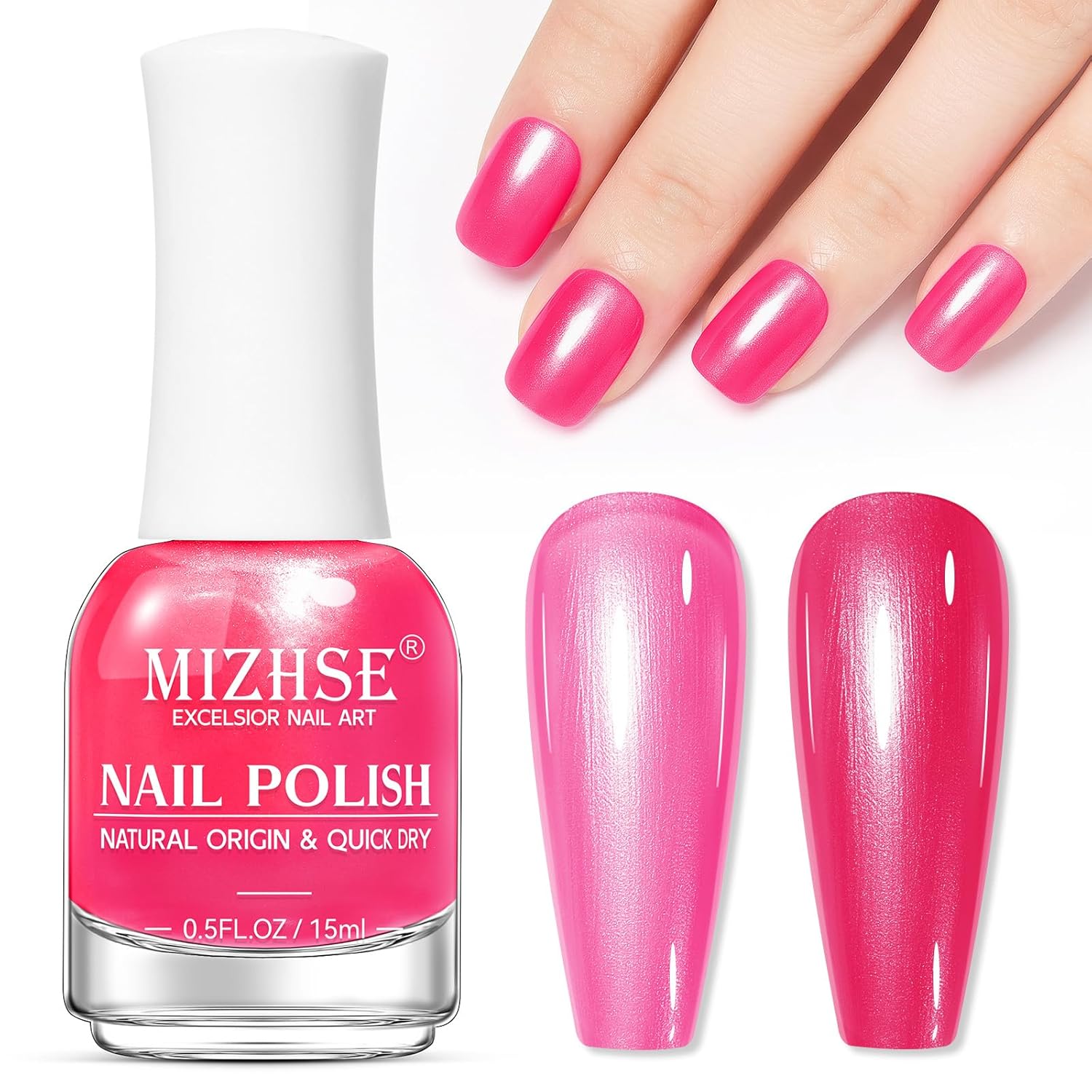 MIZHSE Pearlescent Pink Nail Polish. Quick Dry Pearl Nail Polish. Air Fast Drying 15ml Pale Pink Nail Lacquer Non Gel Oil-based Nail Art Manicure Home DIY : Beauty & Personal Care