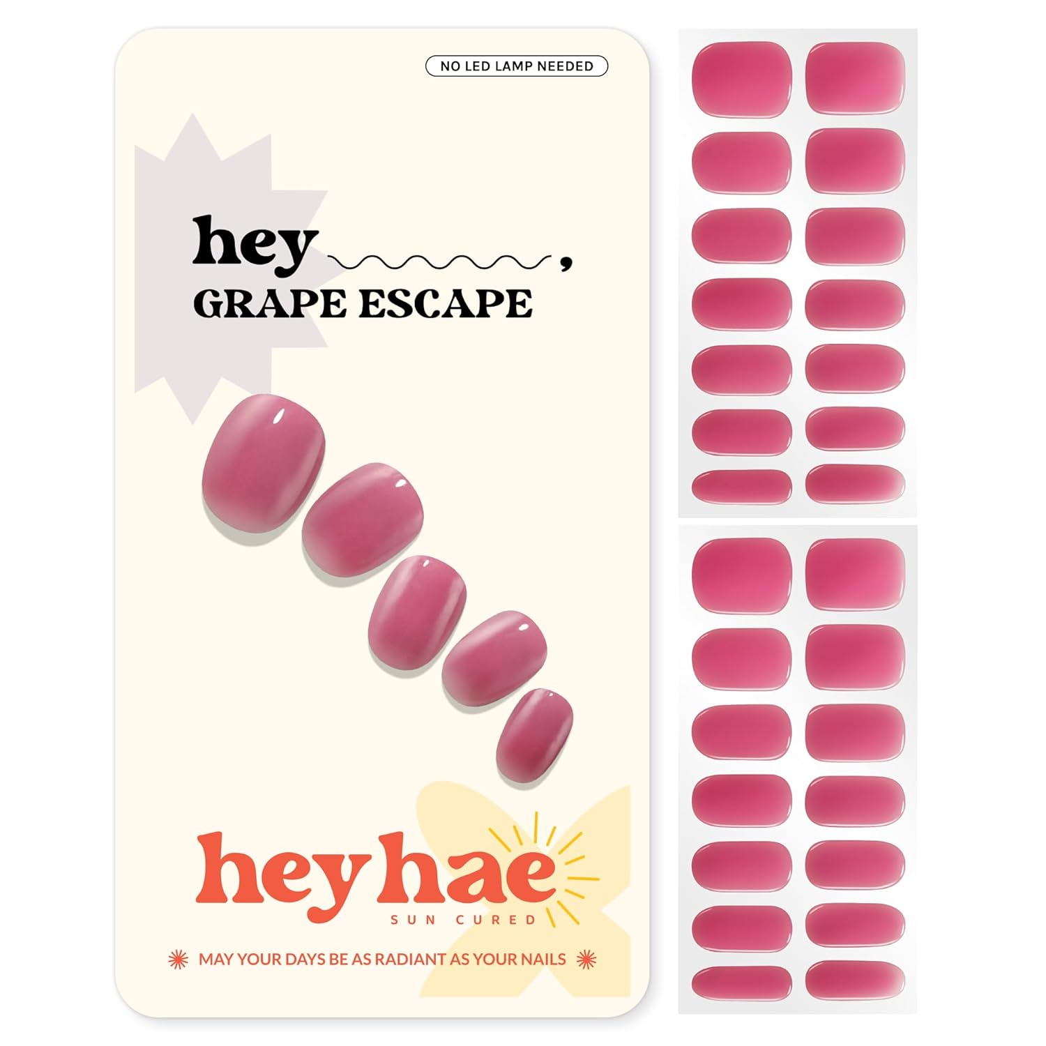 Heyhae Semi Cured Gel Nail Strips | No LED Lamp Needed | Solid. Pink. Spring | Easy Apply & Remove. Salon Quality | Includes 28 Strips. 1 Prep Pads. Nail File & Wooden stick - Hey. Strawberry Picking? : Beauty & Personal Care