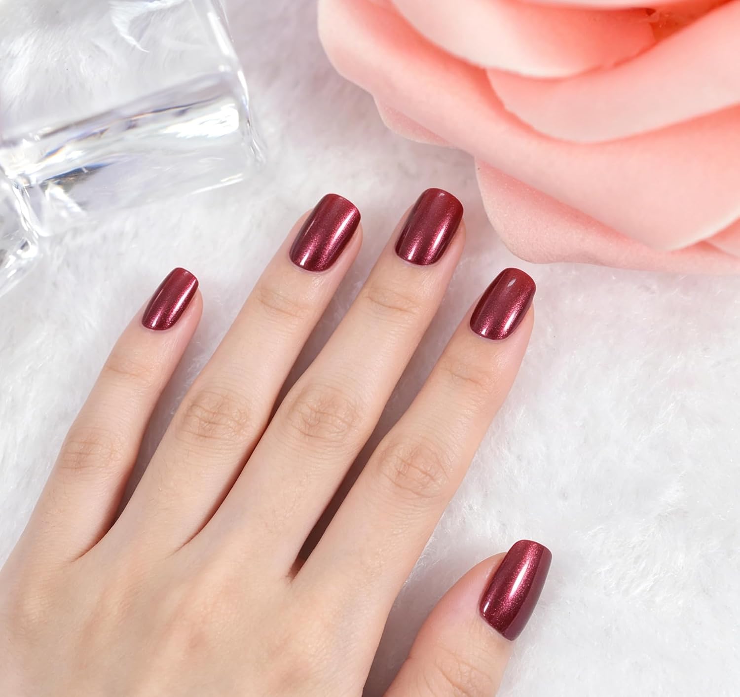 ELEVENAIL Press on Nails Glossy Dark Rose Pink False Nails Medium Length Squoval Nail Art Tips Salon Women Girls DIY Manicure Daily Reusable Daily Office Home Party Acrylic Stick On Fake Nails : Beauty & Personal Care