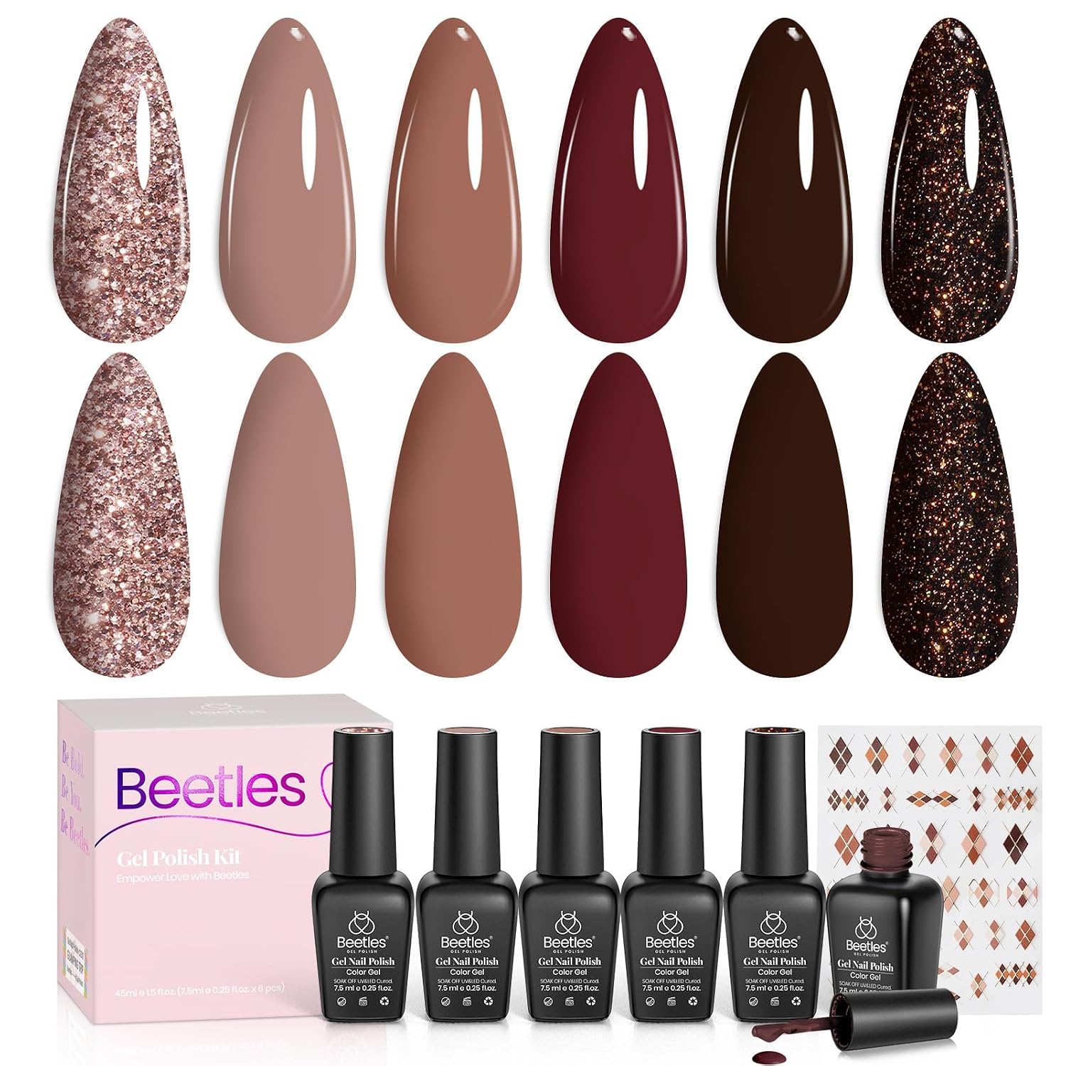 Beetles Pearl Gel Nail Polish. 6 Colors Shimmer White Pink Purple Mermaid Nail Drawing Gel. Soak Off UV Gel Polish Swirl Shell Thread Effect DIY Manicure Nail Art Gifts for Women : Beauty & Personal Care