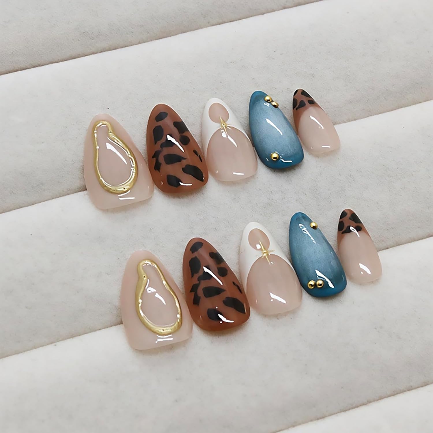 24Pcs Medium Almond Press on Nails French Tip Fake Nails with Brown Leopard Gold Line Design Glossy Reusable False Nail Artificial Acrylic Nails Press ons Holiday Stick on Nails for Women DIY Manicure : Beauty & Personal Care